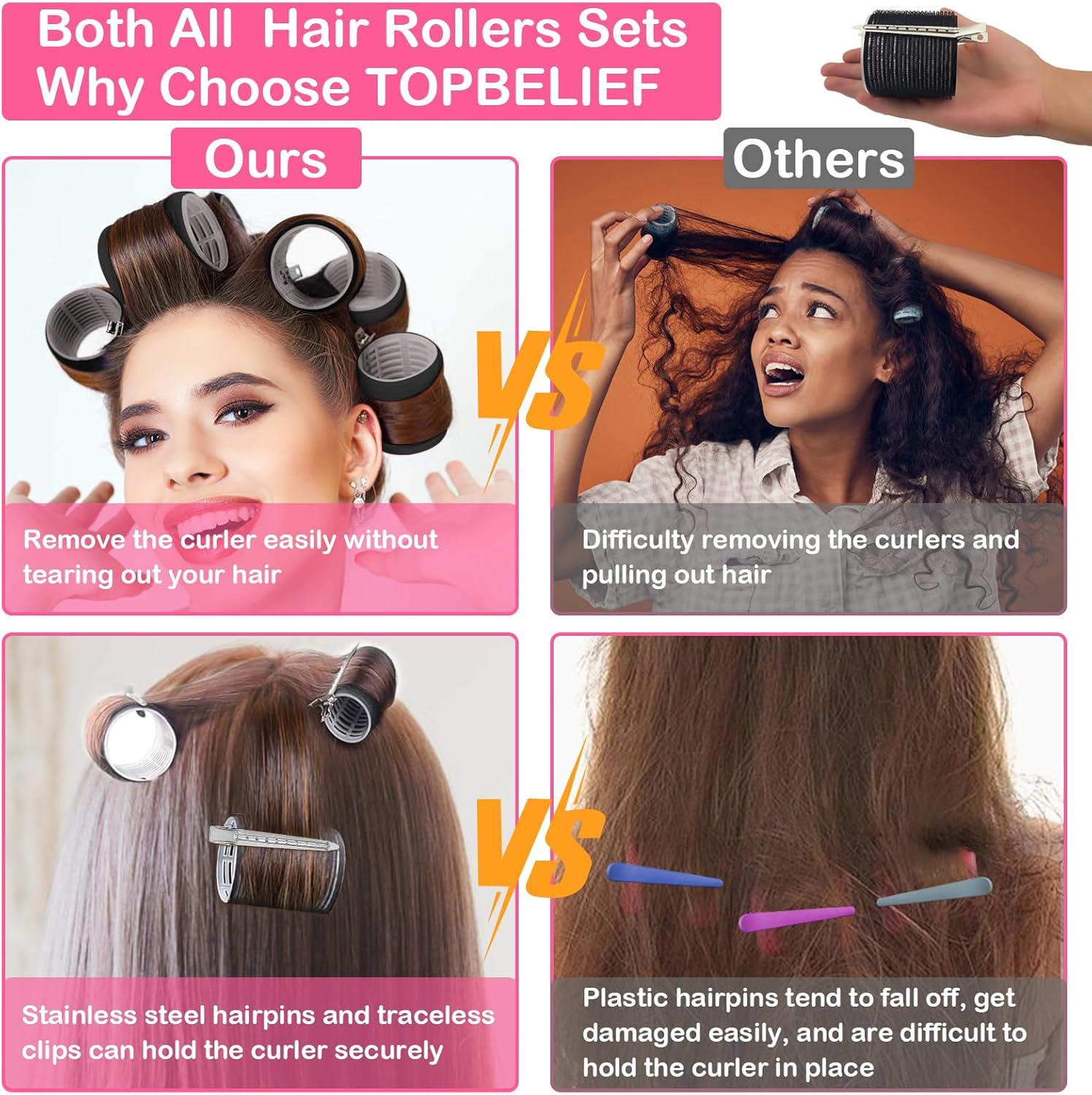 Curler Set, 48 Pieces Curls Set, 4 Sizes, 60 Mm, 48 Mm, 36 Mm, 25 Mm, Self-Adhesive Curlers with Clips, Hair Rollers for Long, Medium and Short Hair image number 4