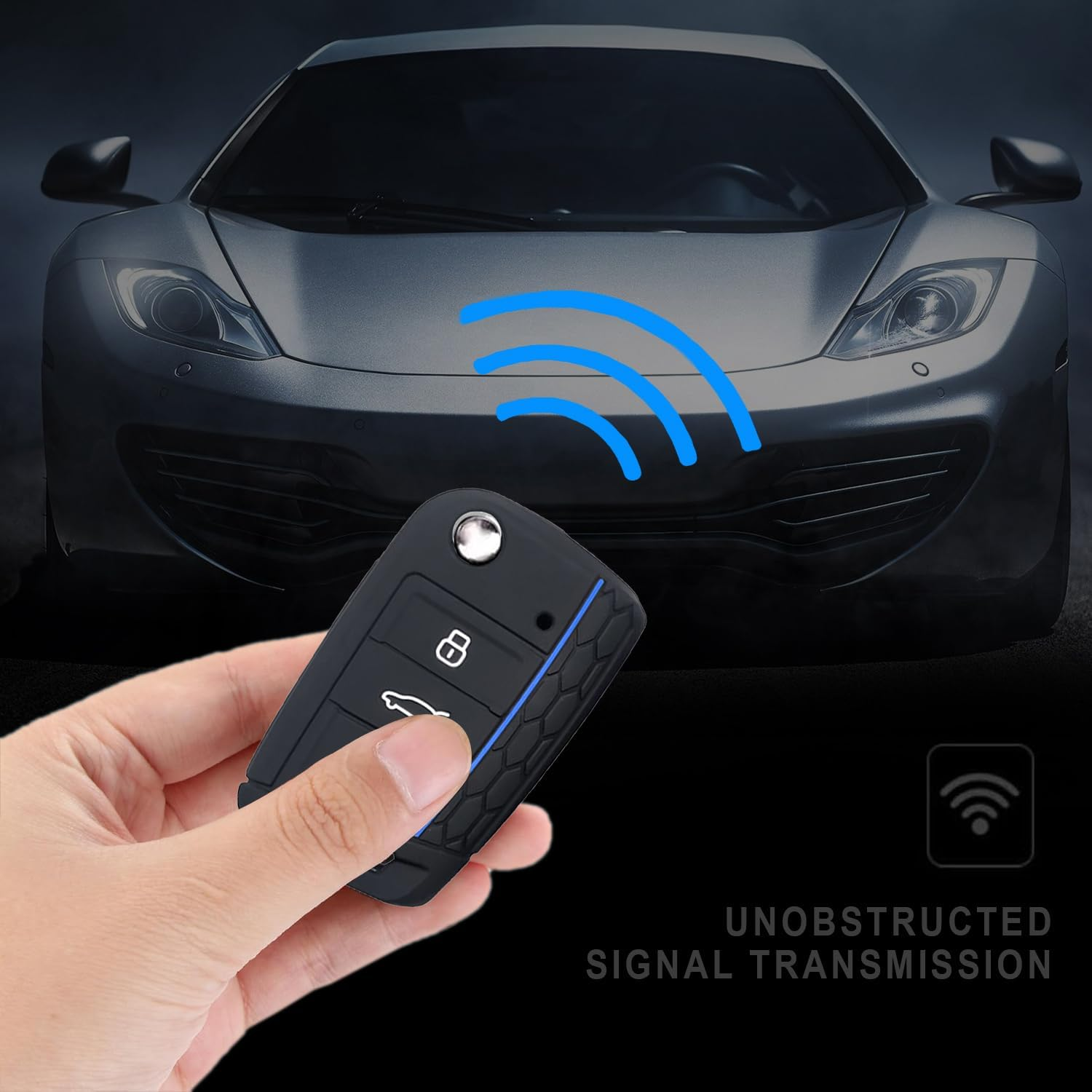 Misuyue Silicone Car Key Fob Covers for VW Golf 7 Mk7 Polo MK6 Touran Tiguan Tarraco T-Roc Seat Leon Cupra Ibiza Skoda Octavia Superb Kodiaq, 3 Button Remote Car Key Protection Case Accessories(Blue)