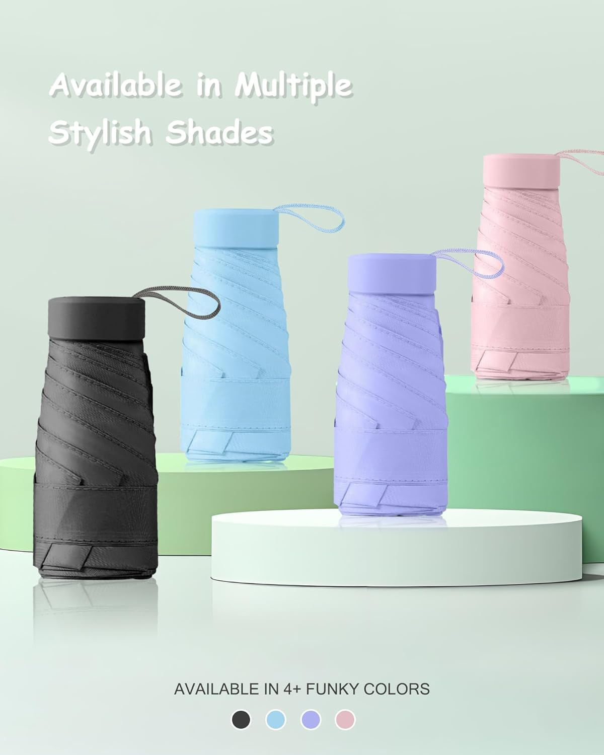 Compact Mini Umbrella for Purse - Lightweight, Pocket-Sized Travel Umbrella with Black UV Coating for Sun Protection, Purple image number 5