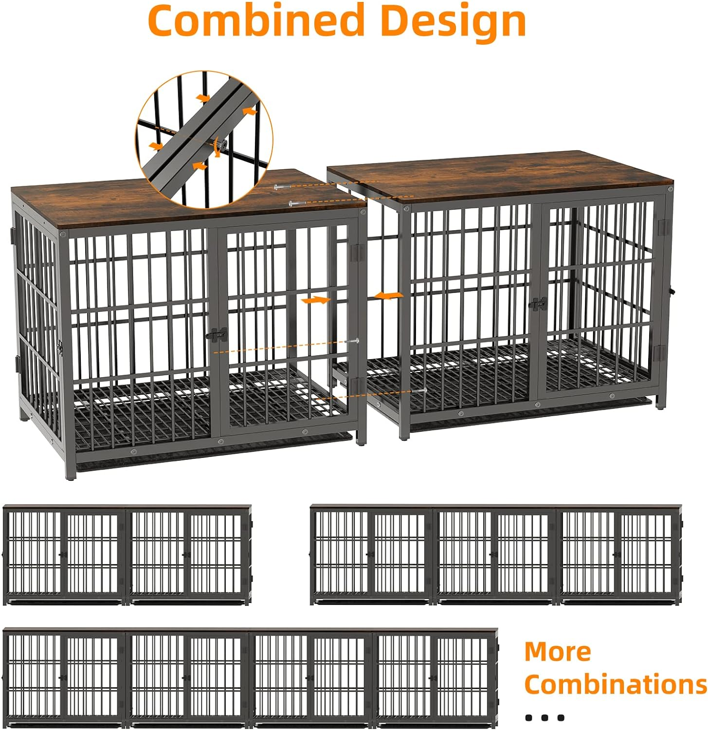 Bingopaw Wooden Dog Crate Indoor: 42Inch Furniture Style Extra Large Pet Cage Pet Kennel End Table with Three Doors and Removable Tray for Large Dogs Black image number 4