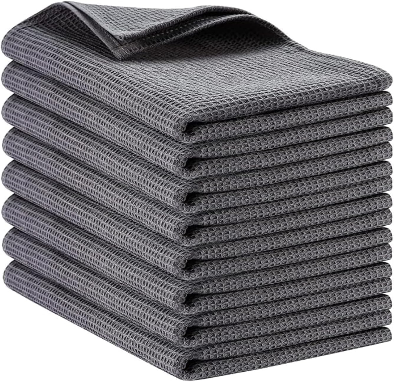 PY HOME & SPORTS 8 Pack Cotton Waffle Weave Kitchen Towels 17 X 25, Super Absorbent Kitchen Hand Dish Cloths for Drying and Cleaning (Dark Grey) image number 6