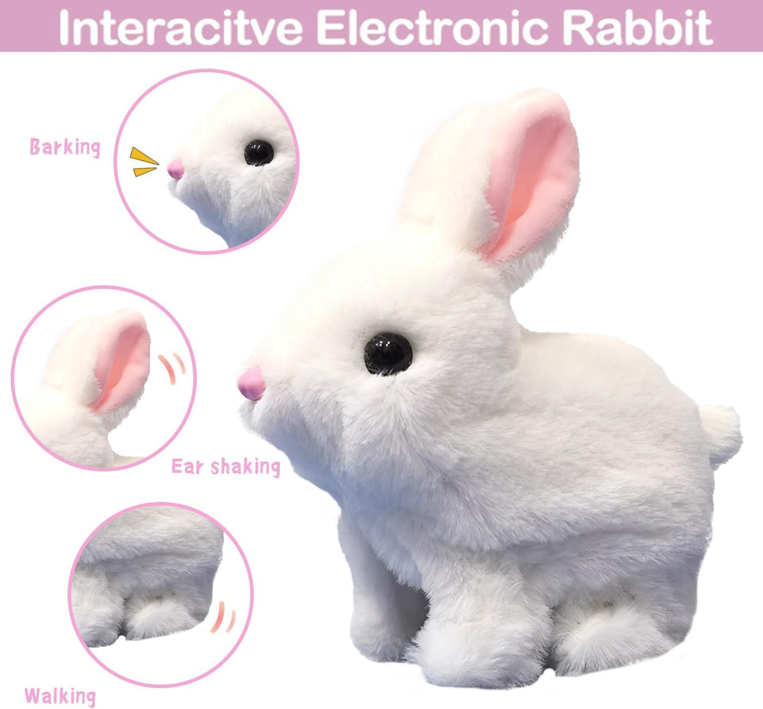 Plush Interactive Toy,Hopping Rabbit Interactive Electronic Pet Plush Bunny Toy with Sounds and Movements,Animated Walking Wiggle Ears Twitch Nose for Toddlers Birthday,Companion Animal for Kids image number 2