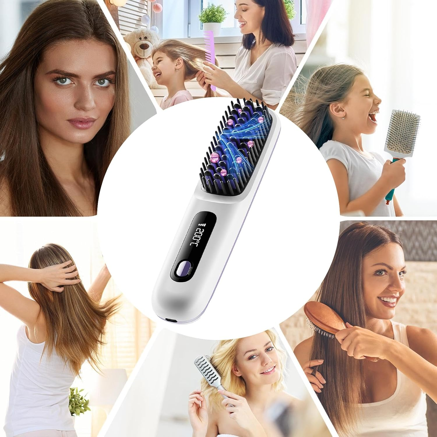 Portable Straightener Brush, Portable Hair Straightener with Led Display, 3 Temperature Settings Hot Comb for Black Women Hair, Cordless image number 3