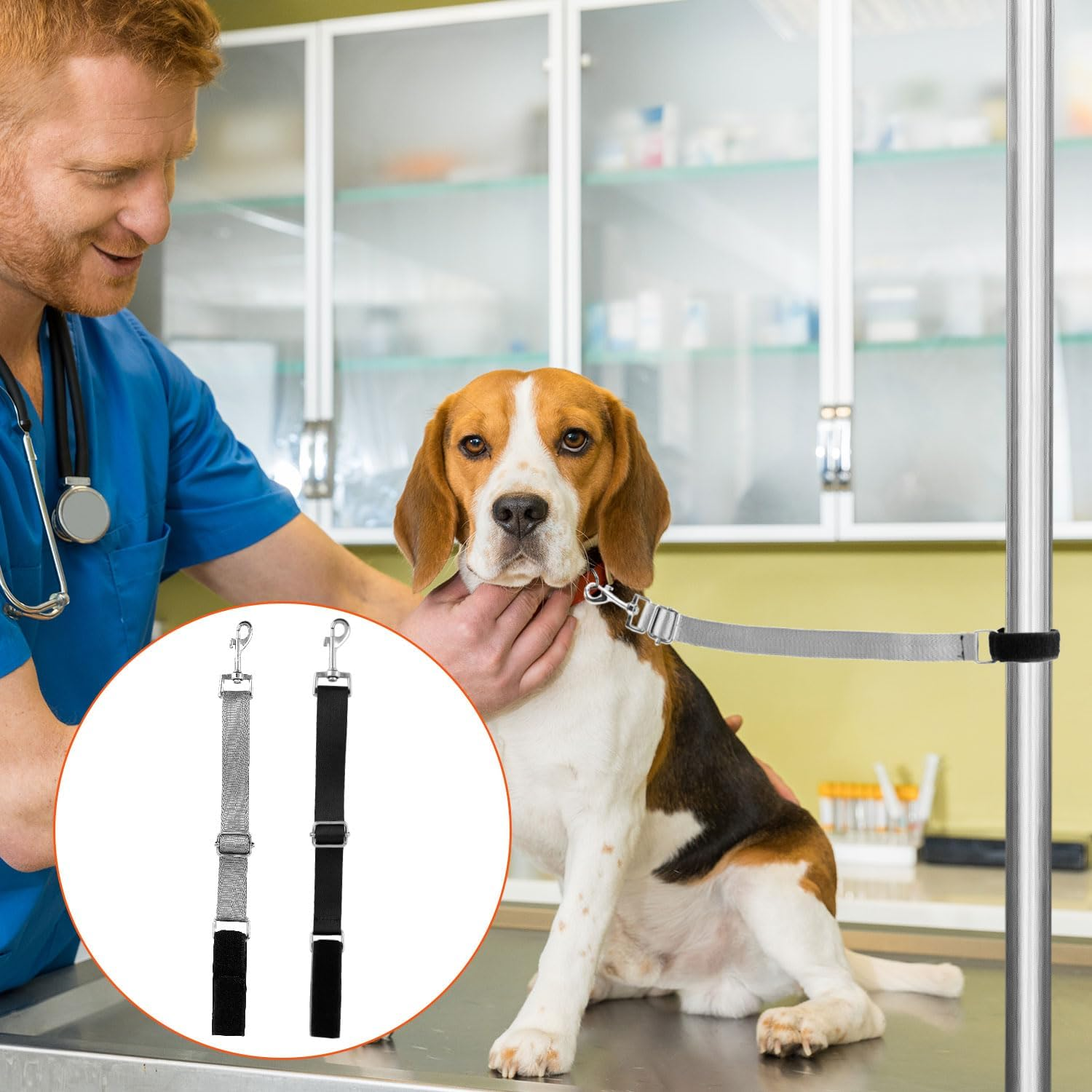 2Pcs Dog Grooming Extender, Adjustable Dog Grooming Extension Nylon Grooming Table Straps for Dog Grooming Leash Table Dog Grooming Arm Accessories (Black, Gray)