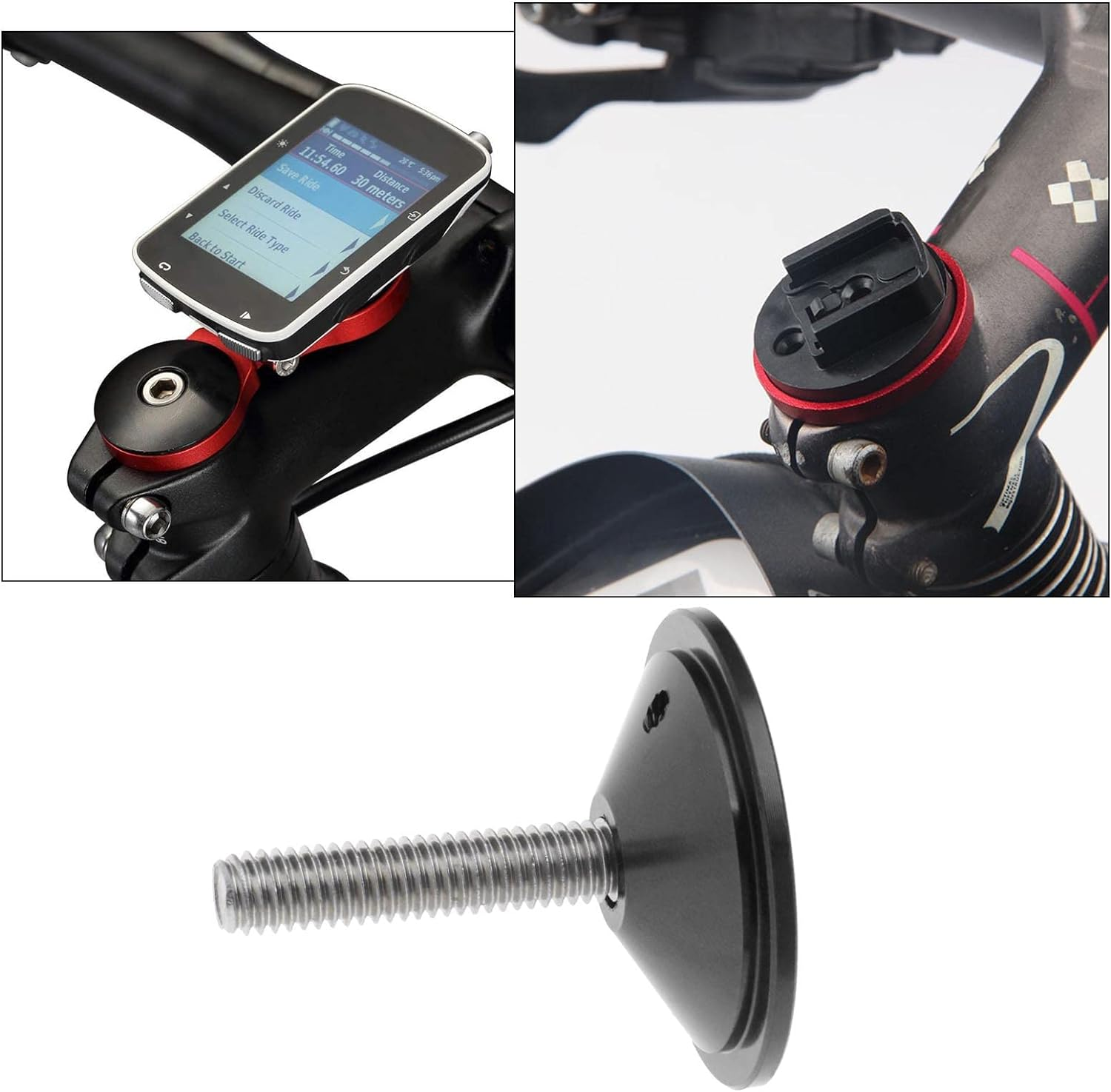 Emsea Bicycle Stem Top Cap Computer Mount Holder Kit 2 Types Bike Mount Insert Adapter Compatible with Garmin Edge 1000 820 810 Compatible with Bryton Rider R530 R330 - Black image number 5