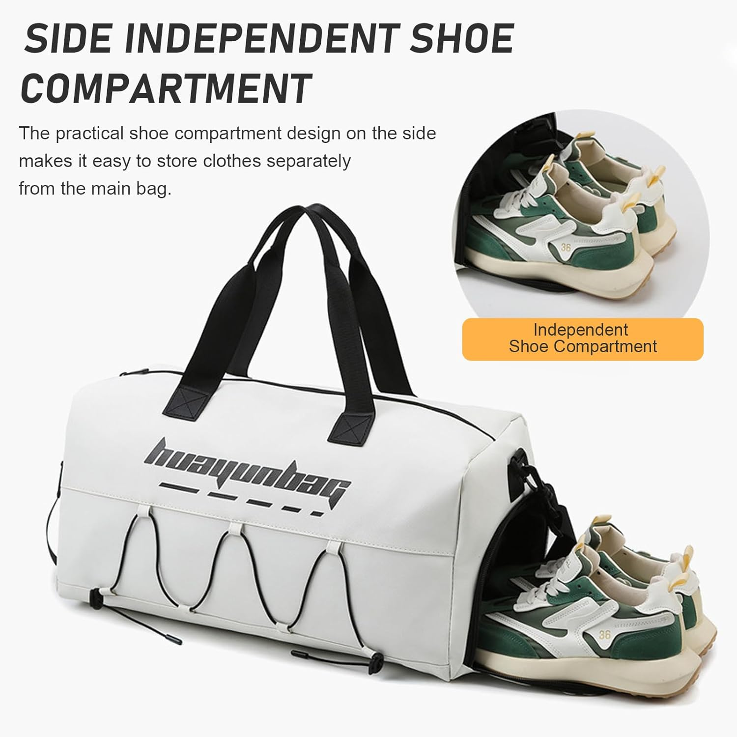 Gym Bag for Men Women, Sports Travel Duffel Bag with Shoe Compartment and Wet Porcket, Weekender Travel Bag Overnight Bag, Multi-Functional Sports Gym Bags for Gym, Sports, Travel, Yoga (Off-White) image number 2