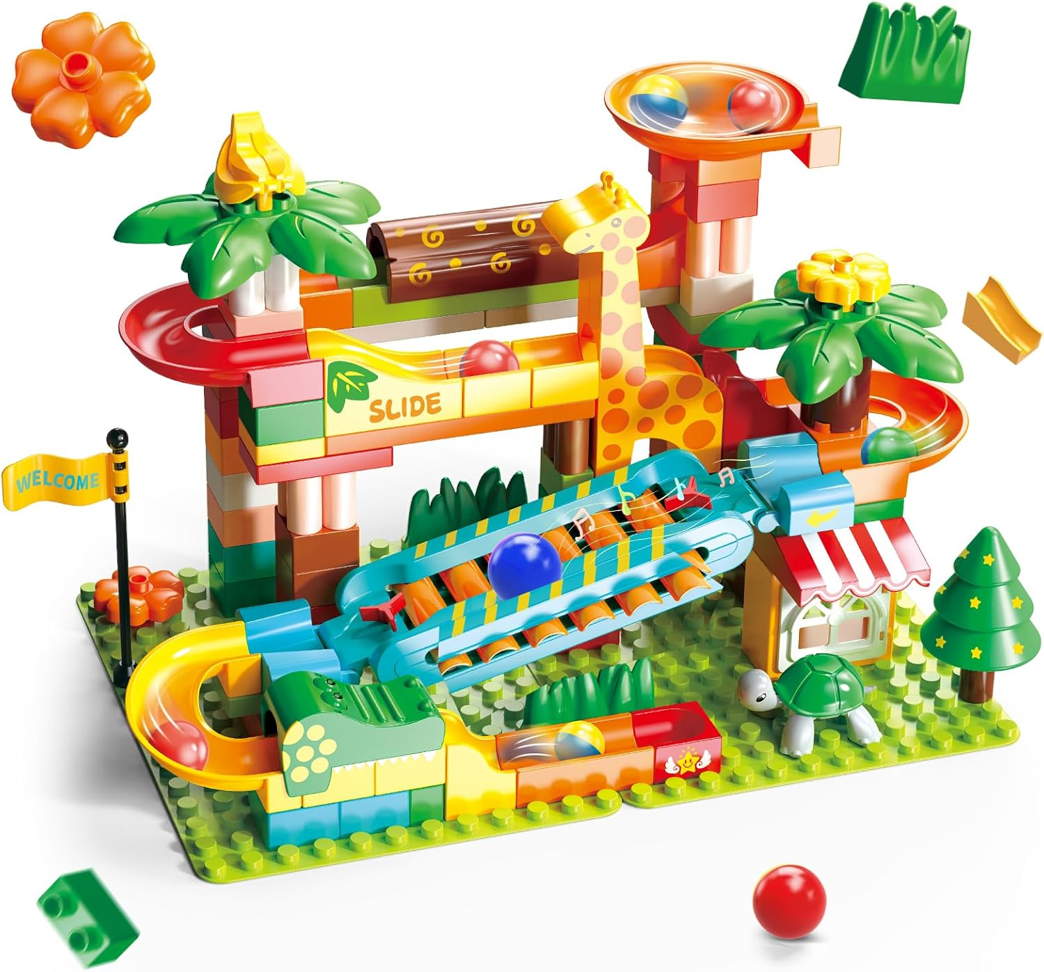 REMOKING Large Marble Run Building Blocks,109Pcs Puzzle Race Track Compatible with All Major Brands,Construction Building Big Blocks Toys,Stem Learning Toy,Gift for Kids Boys Girls Age 3 4 5 6 7+