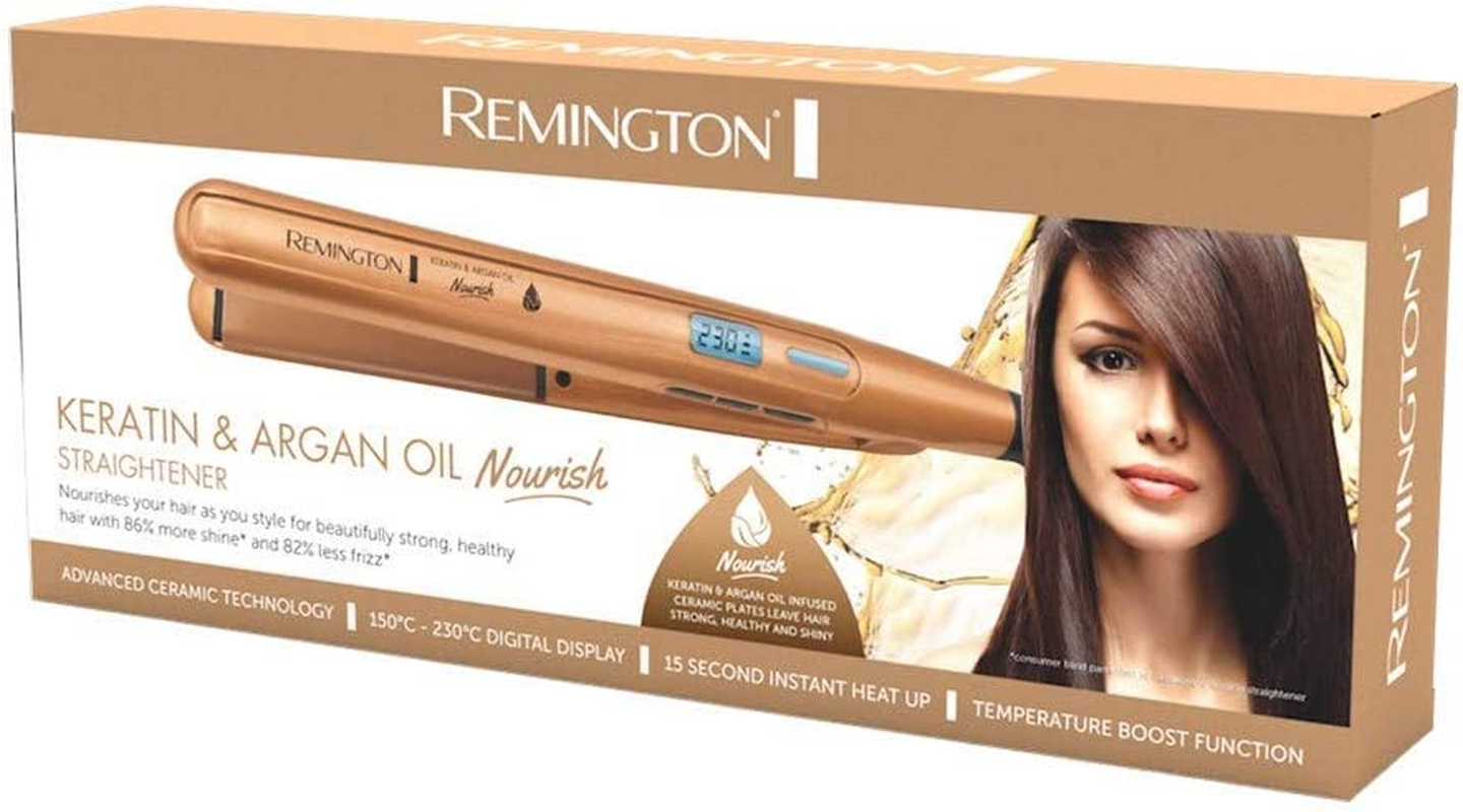 Remington Keratin and Argan Oil Nourish Hair Straightener, S7505AU, Advanced Ceramic Coating with Micro-Conditioners for Healthy and Shiny Hair, Digital Settings up to 230&deg;C, 15 Second Fast Heat Up image number 2