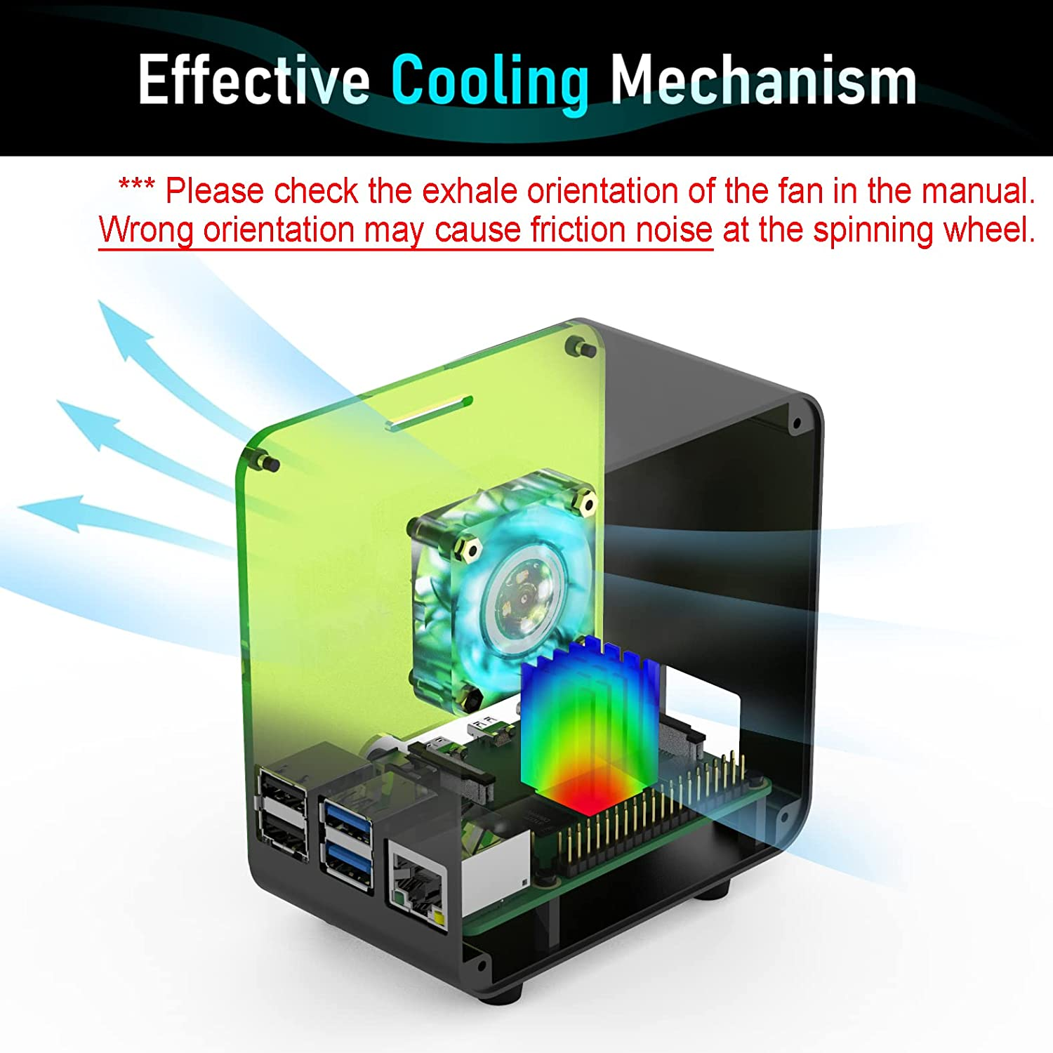 Electrocookie Raspberry Pi 4 Case, Aluminum Mini Tower Case with Cooling Fan and Color Changing Ambient Light (Black Neon) - 1.Matte Black image number 3