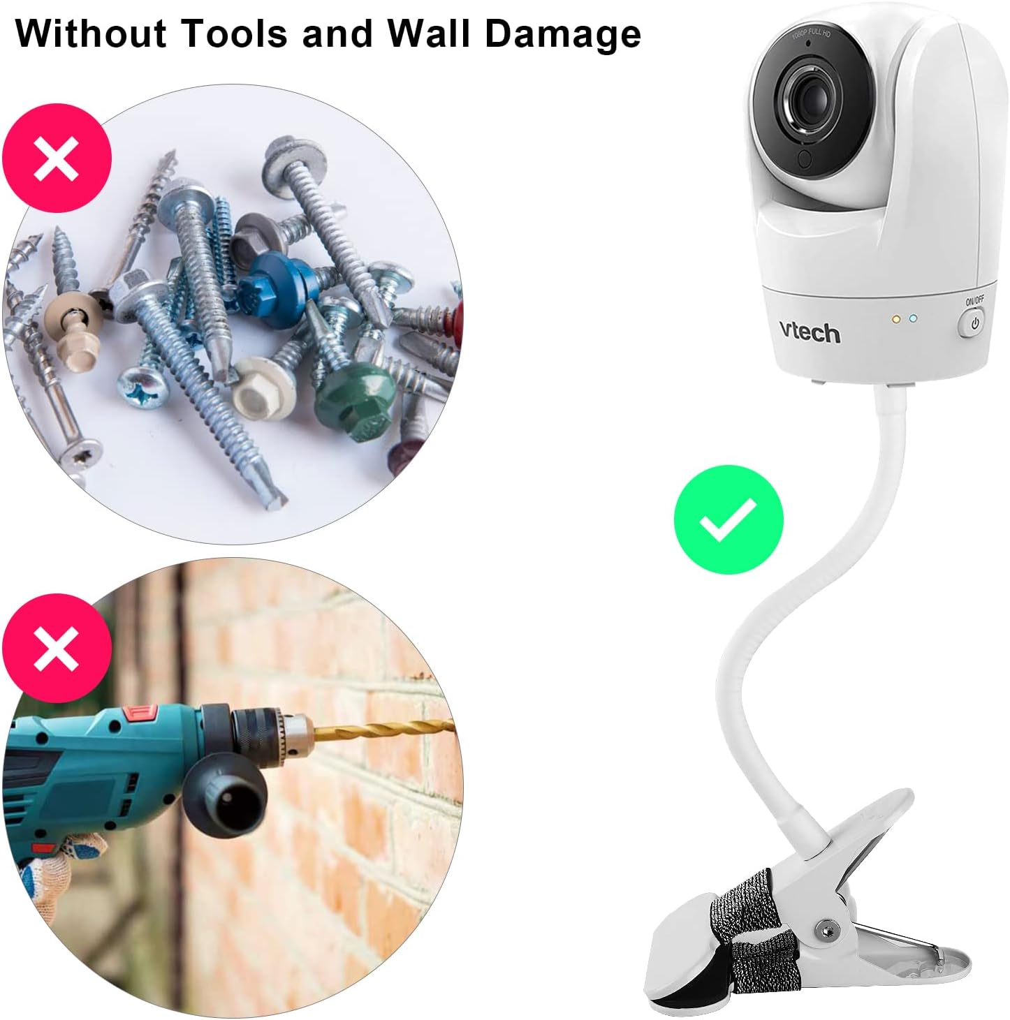 Itodos Baby Monitor Mount Clip Compatible with Vtech Baby Monitor Vtech VM901 and VM919HD, 8Inches Flexible Long Gooseneck Arm,Attach Your Baby Camera Wherever You like without Any Tools image number 3