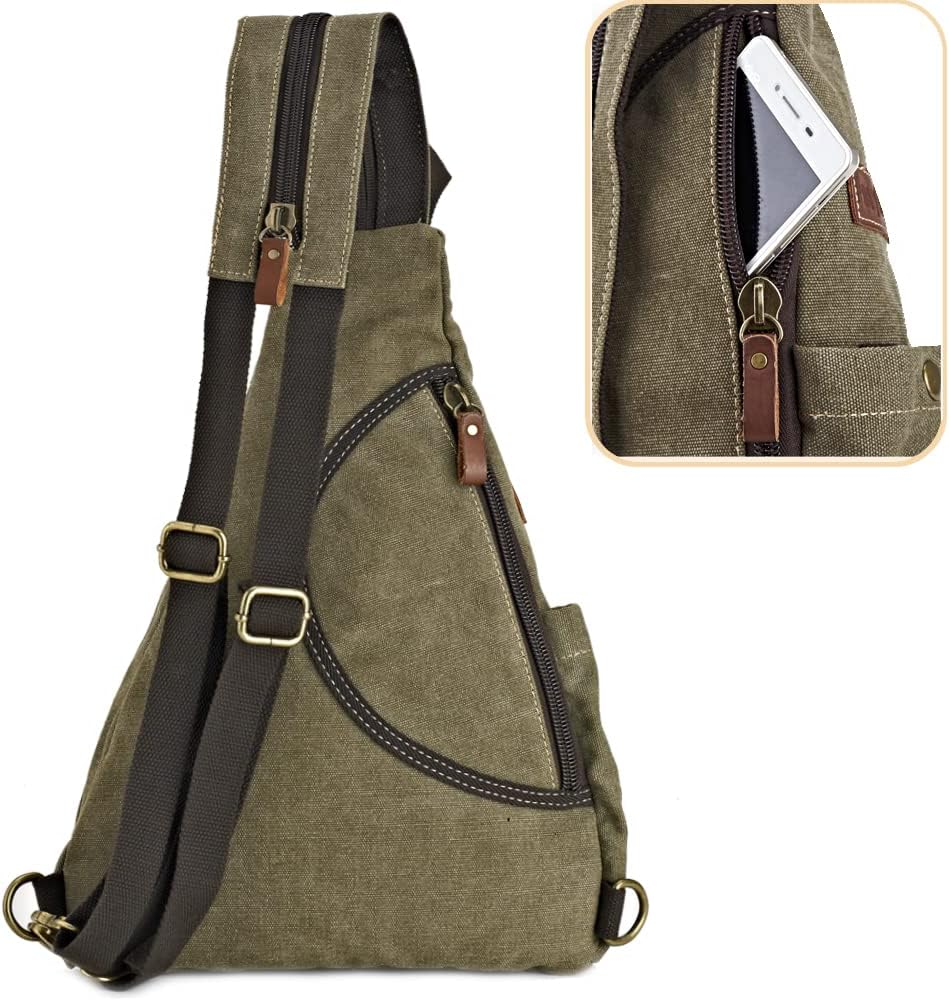 Canvas Sling Bag Convertible Crossbody Bag Chest Bag Shoulder Backpack Casual Daypack for Men Women Outdoor Cycling Hiking Travel (Army Green)