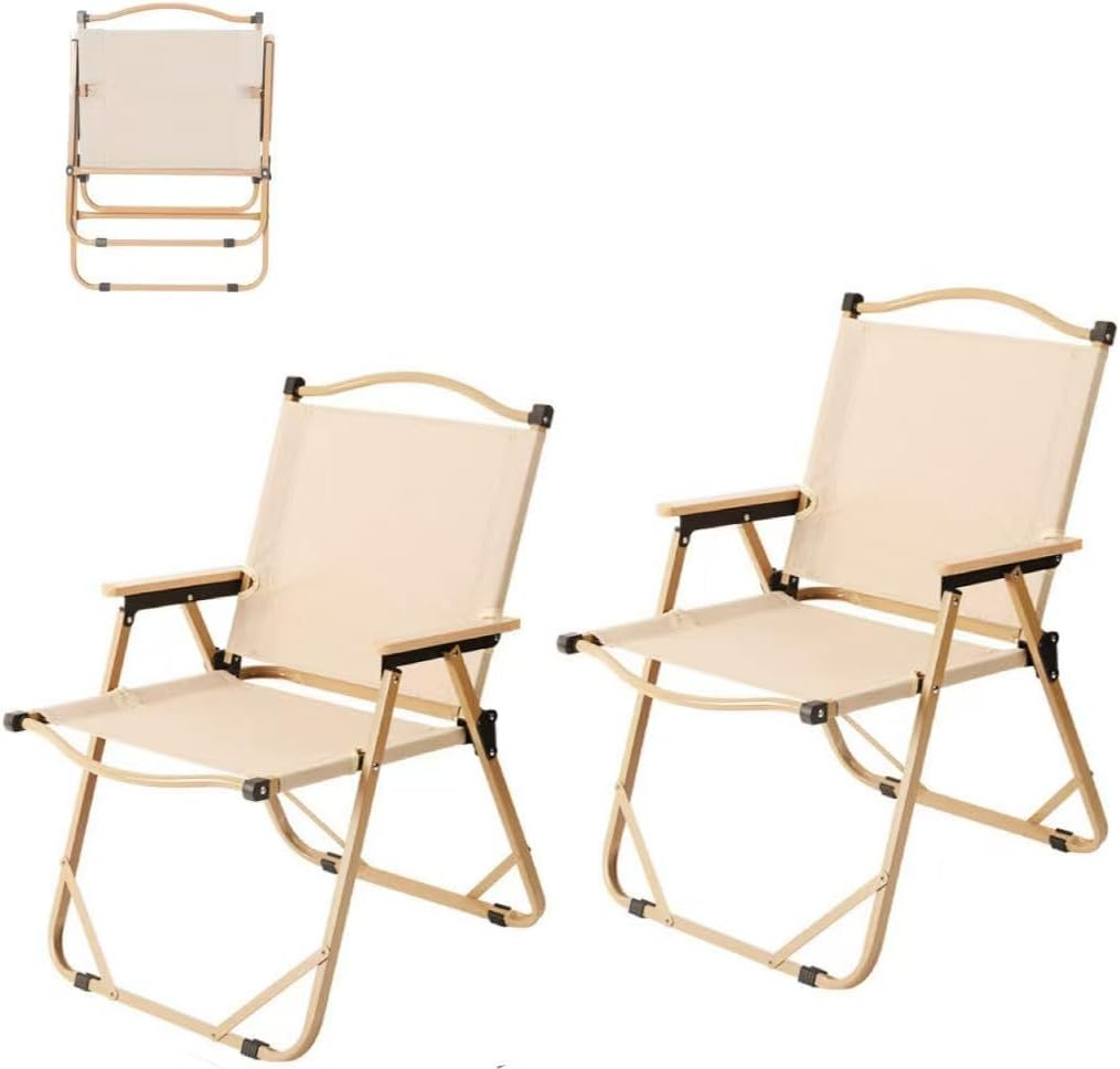 Foldable Camping Chair, Lightweight, Portable and Sturdy, with Wooden Armrests - Durable Outdoor Chair, Suitable for Adults, Beach, Dining and Terrace Use, 2-Piece Set image number 3