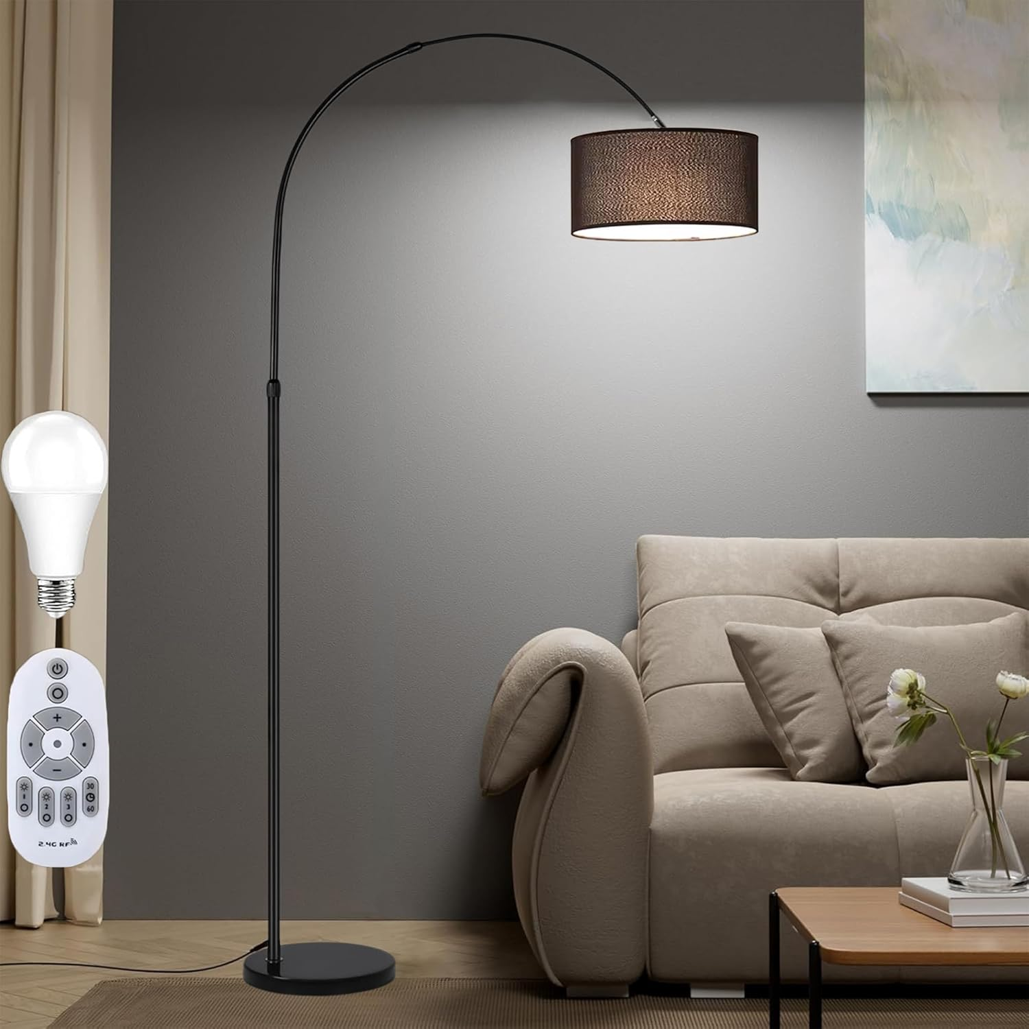 Standing Floor Lamp for Living Room Black Lampshade Adjustable, Floor Light, 12W LED Bulb İncluded, Home Decor Light image number 4