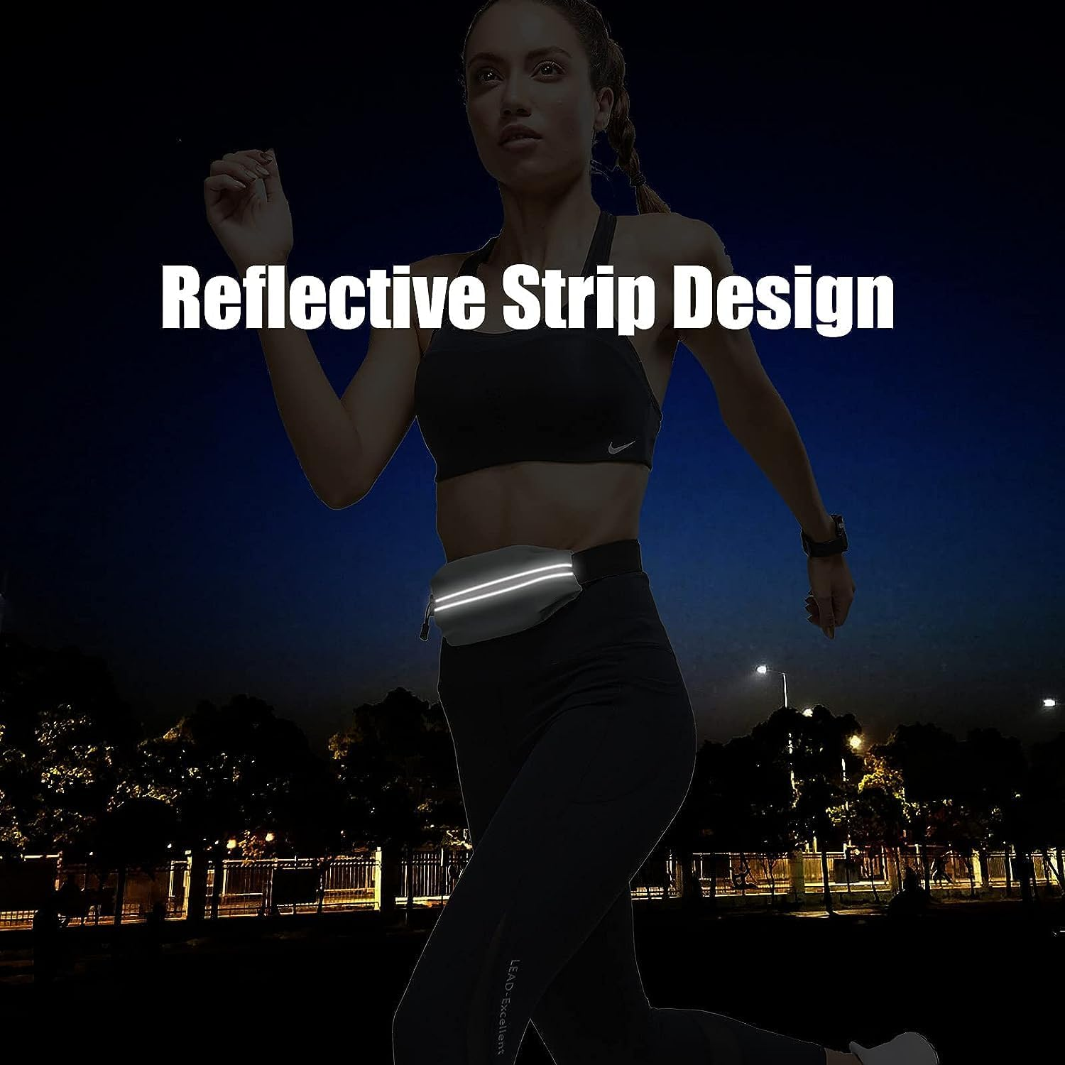 Slim Running Belt for Women with Waterproof Bounce, Waist Pouch, Reflective Runner Pack, Fitness Workout Bag, Money Belt (Black-2 Pack) - Black image number 2