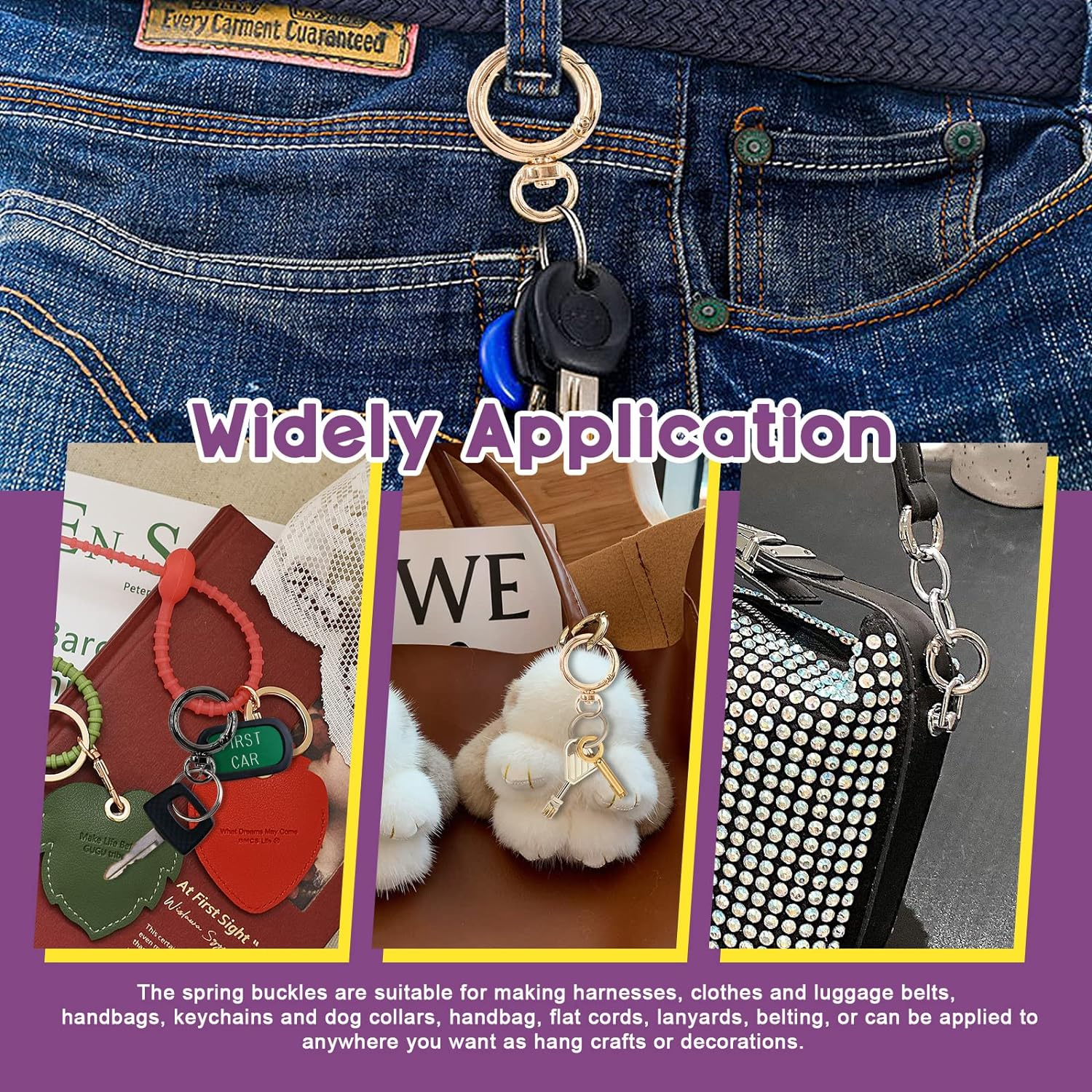 Swpeet 24Pcs 3 Colors 3/4 Inch - 20Mm inside Diameter round Spring Clips O Rings Snap Hooks with Swivel D Rings Buckles Assortment Kit, Hook Bag Clasp Spring Buckle for DIY, Craft Making image number 6