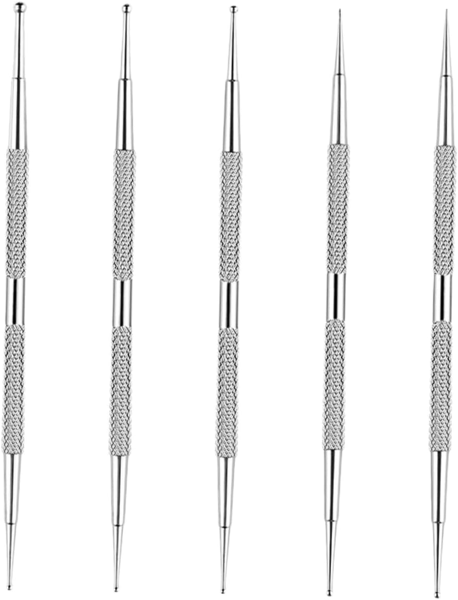 5PCS Dual Ended Stainless Steel Nail Dotting Pen Set for Rhinestones Picker and Dot Painting Multifunctional Manicure Tools for DIY Nail Art Embossing and Gradient Salon Designs At image number 2
