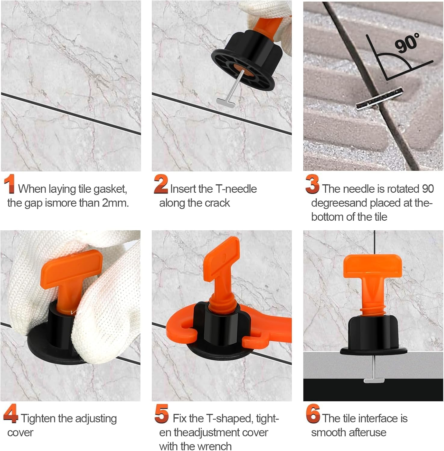 50Pcs Tile Leveler Spacers, Reusable Tile Leveling System Kit with Special Wrench, Tile Installation Tool Kit for Building Walls & Floors image number 3