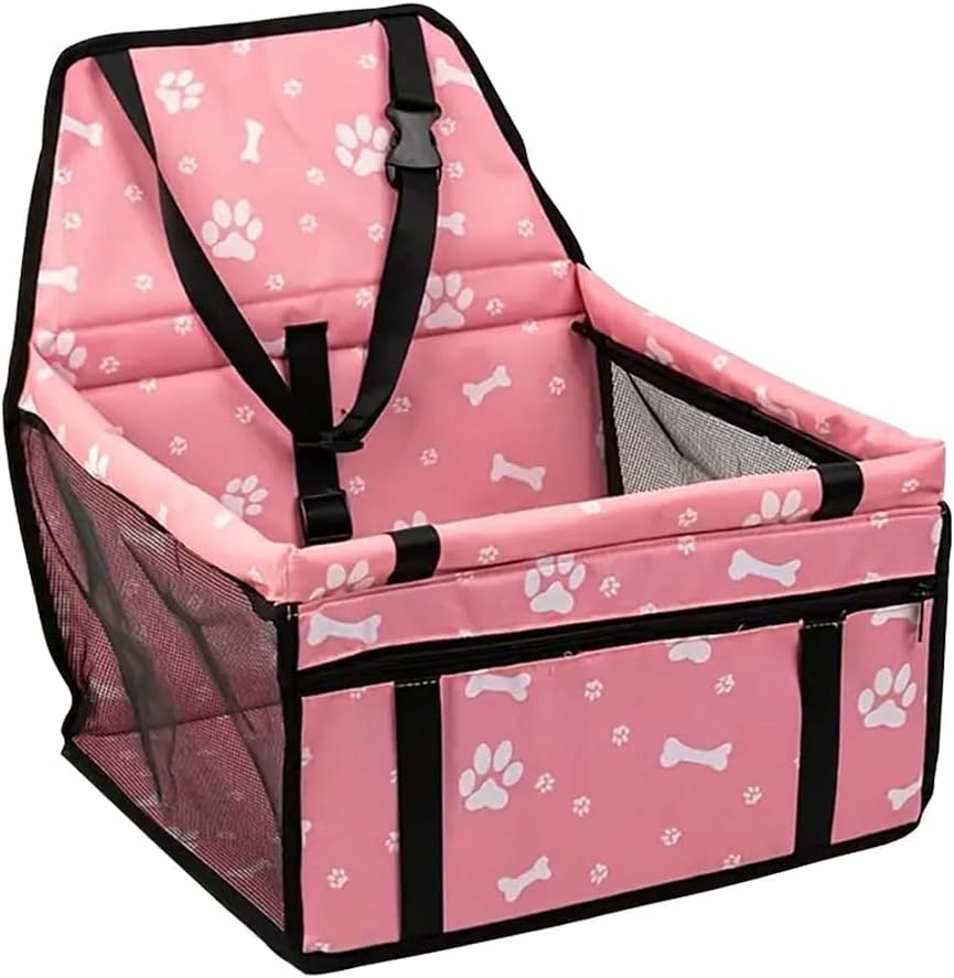 Pet Car Booster Seat, Oxford Breathable Dog Car Seat, Portable and Washable Travel Carrier Cage with Seat Belt for Dog, Cat or Other Small Pet, 40 * 37 * 22Cm, Pink image number 2