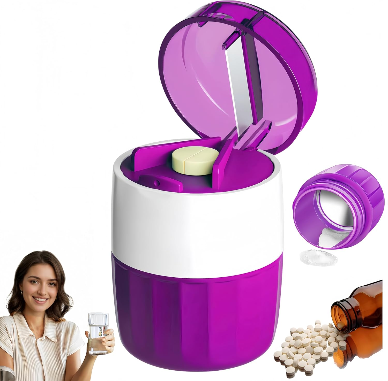 Pill Cutter for Small Pills 1/2 with Stainless Steel Grinding Head 3 in 1 Pill Crusher Splitter with Storage image number 6