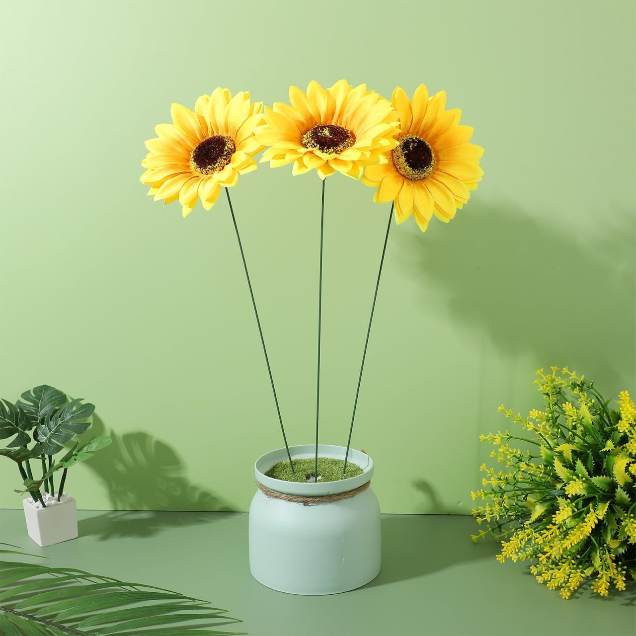 VILLCASE Sunflower Garden Stakes, Flower Yard Art Decor Outdoor Flower Stick, Silk Cloth Sunflowers with Metal Stake for outside Pathway Patio Yard Lawn Decor, 5Pcs image number 1
