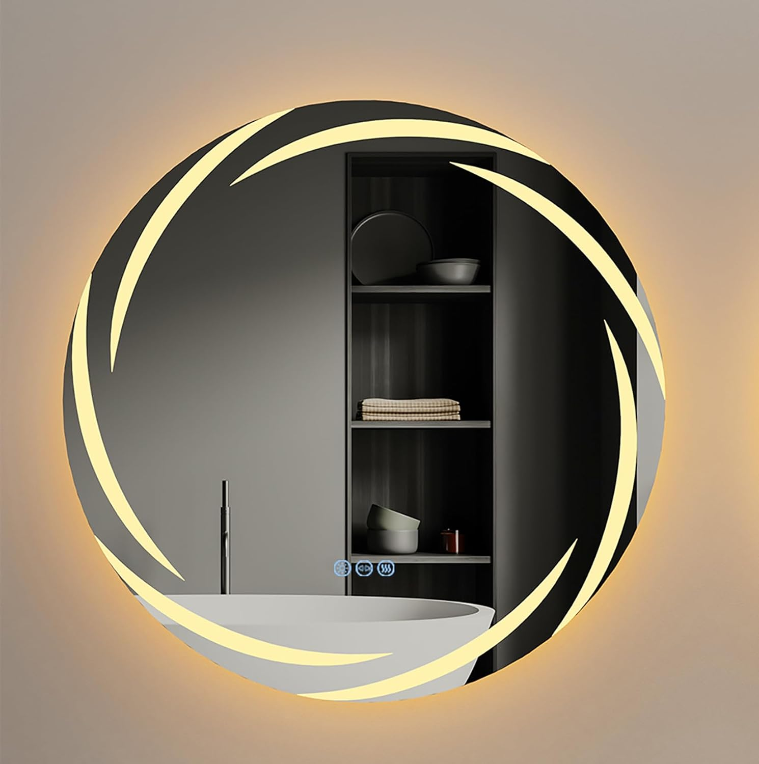LUVODI round Illuminated Bathroom Mirror: 600Mm Dimmable LED Lighted Circle Wall Mounted Vanity Mirror with Demister Pad Smart Touch Sensor for Makeup Shaving Hairdressing, Front Lighted + Backlit