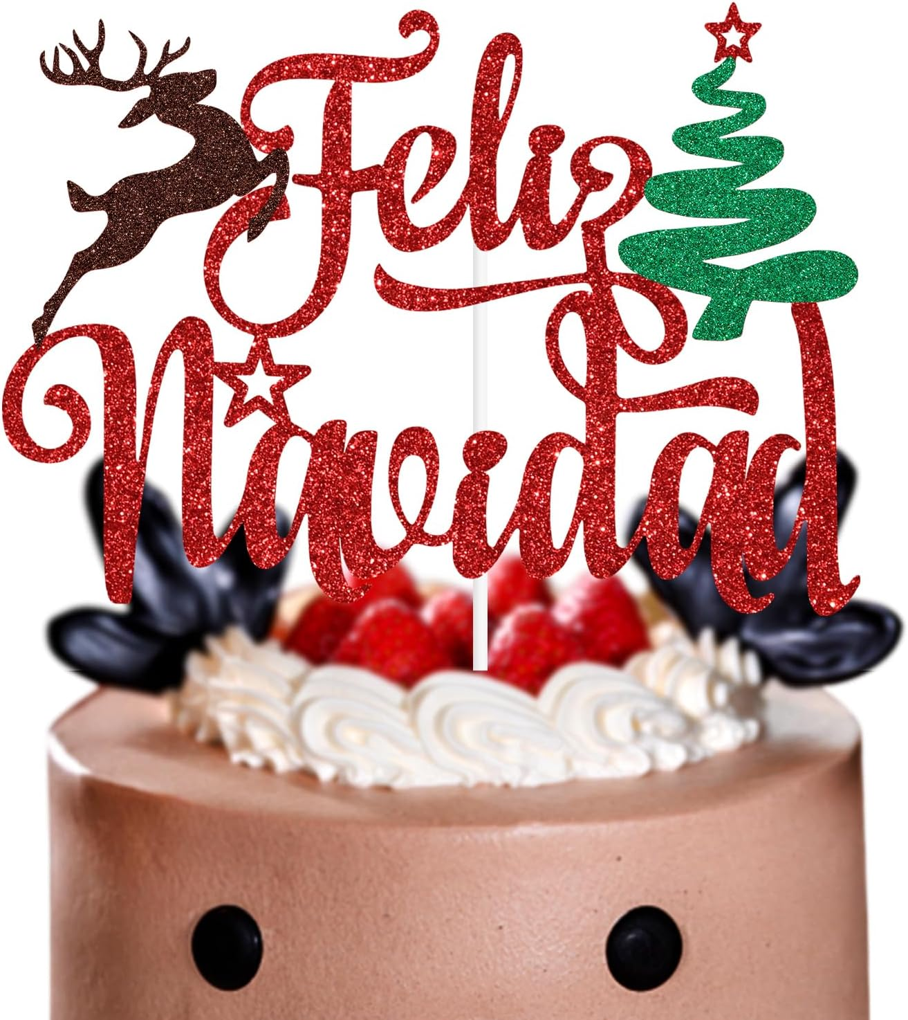 Red Glitter Feliz Navidad Cake Topper, Xmas Santa Christmas New Year Cake D&eacute;cor, Spanish Merry Christmas Themed Holiday Party Decorations Supplies image number 1