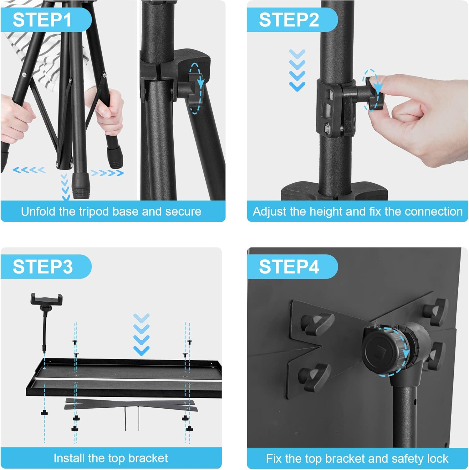 TANENUOS Projector Stand Tripod from 23.5" to 46.5" Adjustable Height, Laptop Tripod Stand with Gooseneck Phone Holder, Laptop Floor Stand for Office, Home, Stage, Studio, DJ Racks Holder Mount image number 3