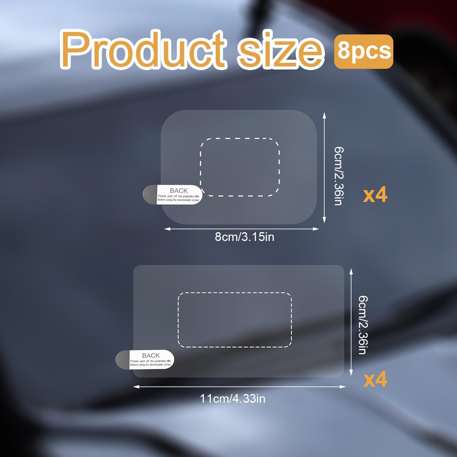 8Pcs Transparent Electrostatic Windshield Dashcam Stickers, PET Material, Weatherproof, Reusable, Glass & Plastic Surface, Car Use image number 1