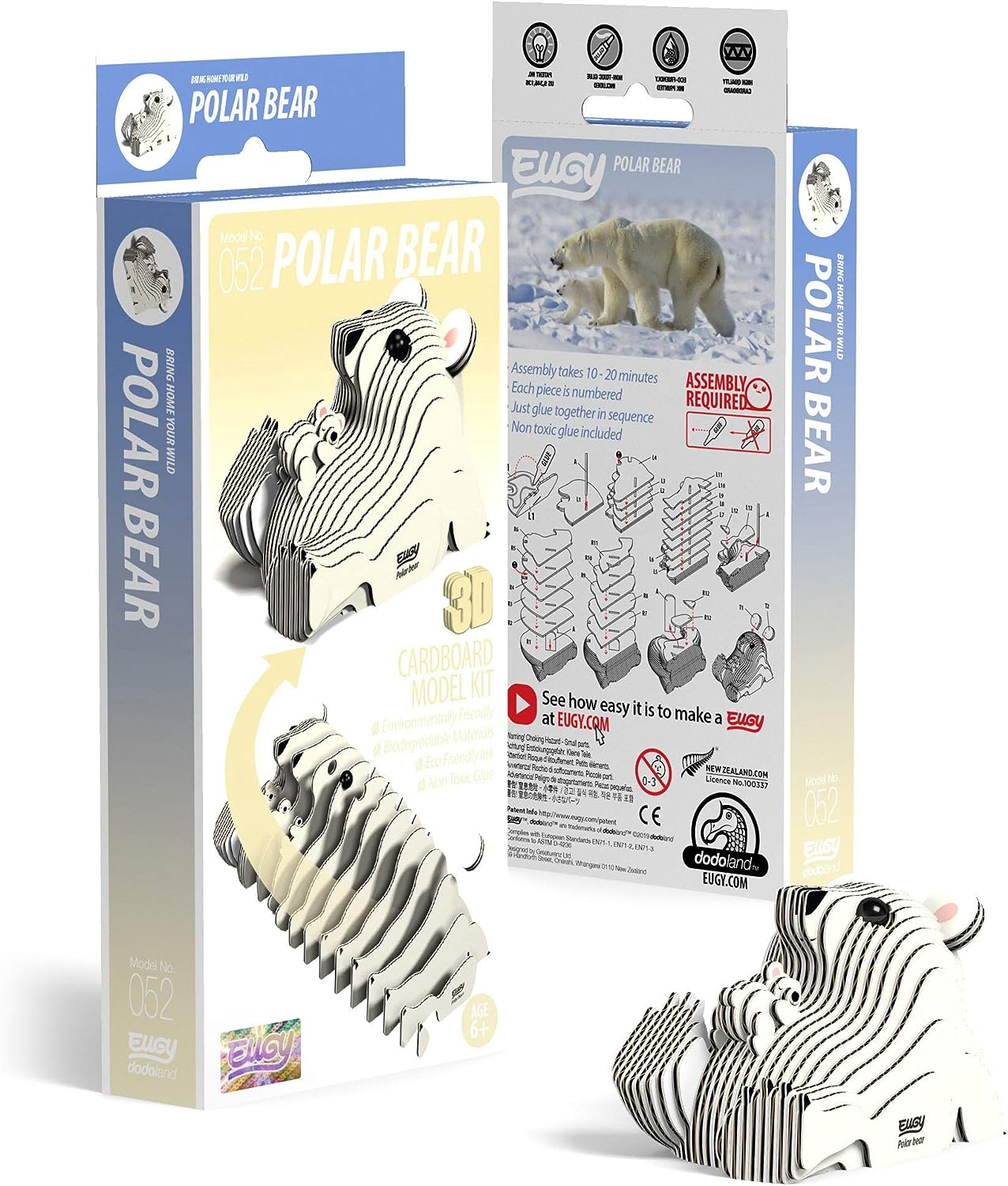 EUGY 052 Polar Bear 3D Puzzle - 30 Piece Eco-Friendly Educational Toy Puzzle for Boys, Girls & Kids Ages 6+