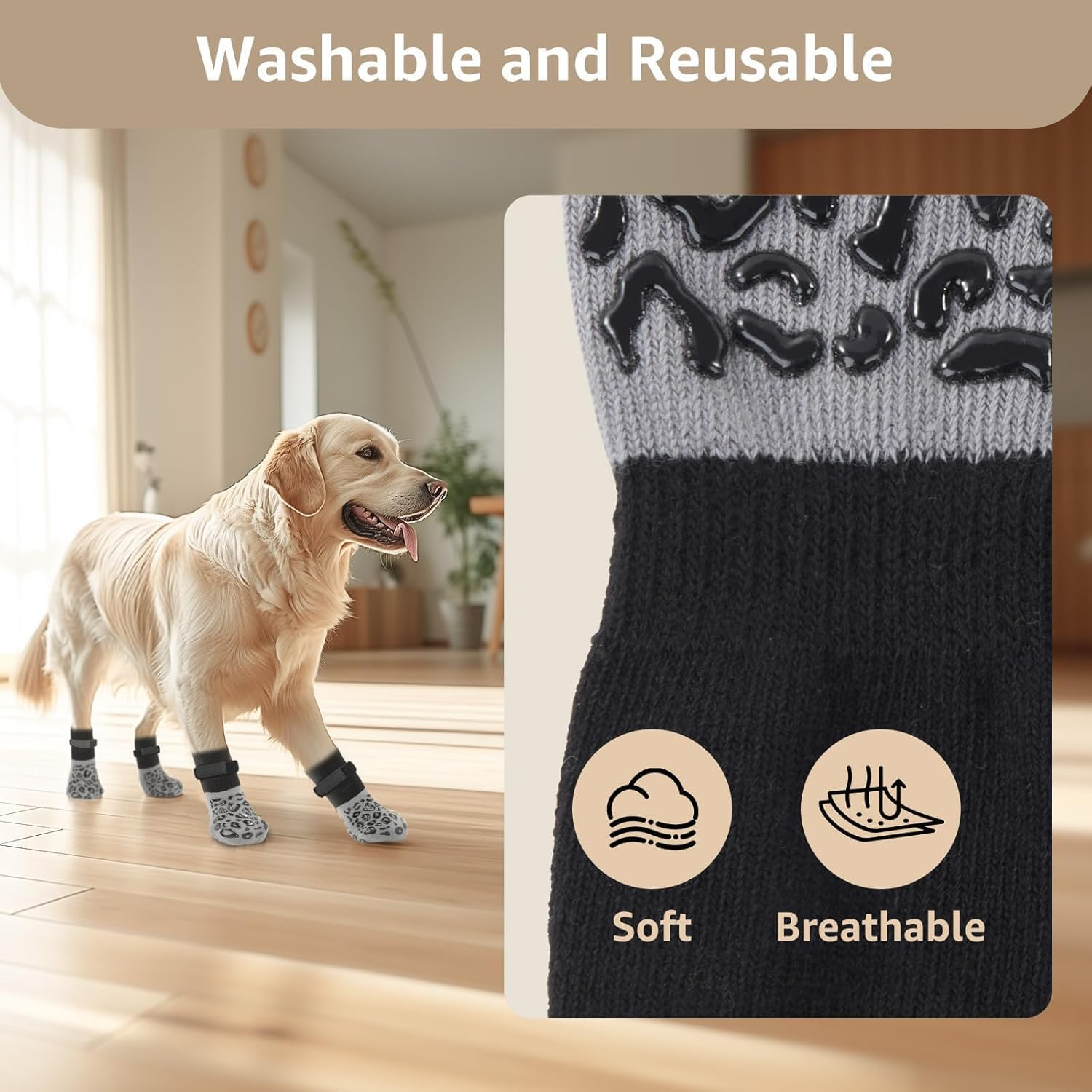 Advanced Non-Slip Hardwood Floor Dog Socks-Super Thick Grip, with Anti-Slip Claws to Prevent Dogs from Licking Their Claws, Suitable for Advanced Dogs to Wear on Hardwood Floors (Leopard 2 Pairs XL) image number 5