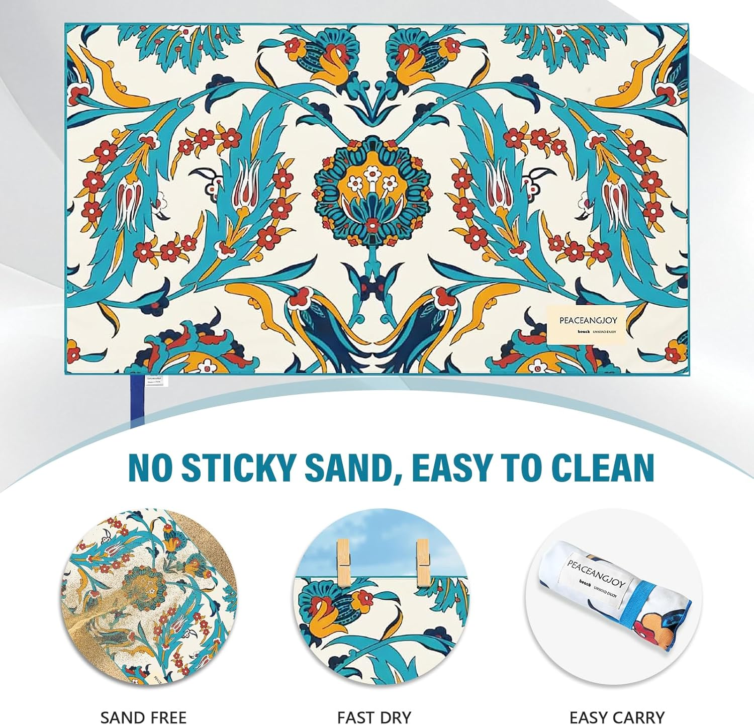 Beach Towel &ndash; Tropical Retro Style with a Unique Design, Large (90 * 160CM) Made from Double Sided Print 250 GSM Thick Microfiber Suede Quick Dry Oversized for Kids & Adults image number 3