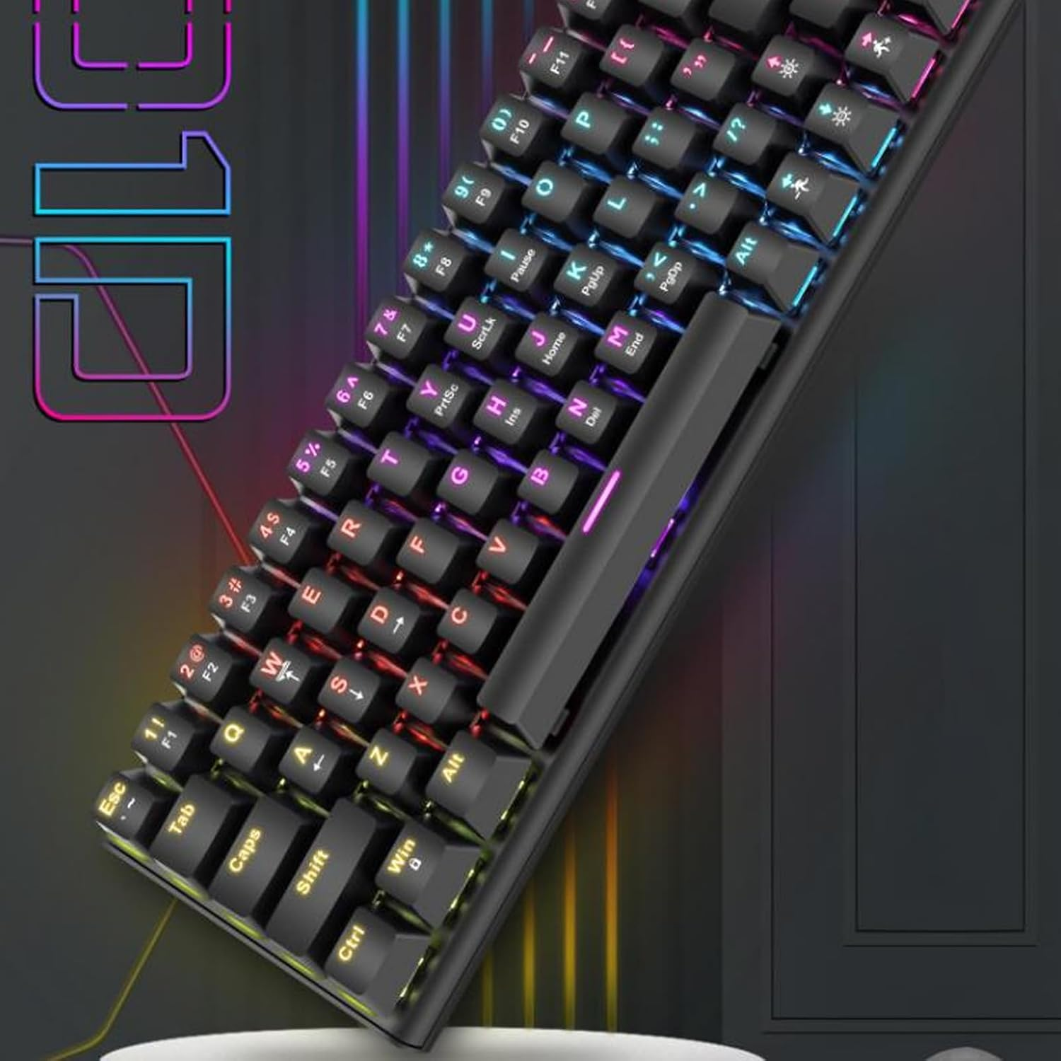 Portable Mechanical Gaming Keyboard, Ergonomic RGB Backlit Compact 63 Keys Keyboard, Blue Switch USB C Wired Computer Keyboard for PC Desktop Laptop image number 1