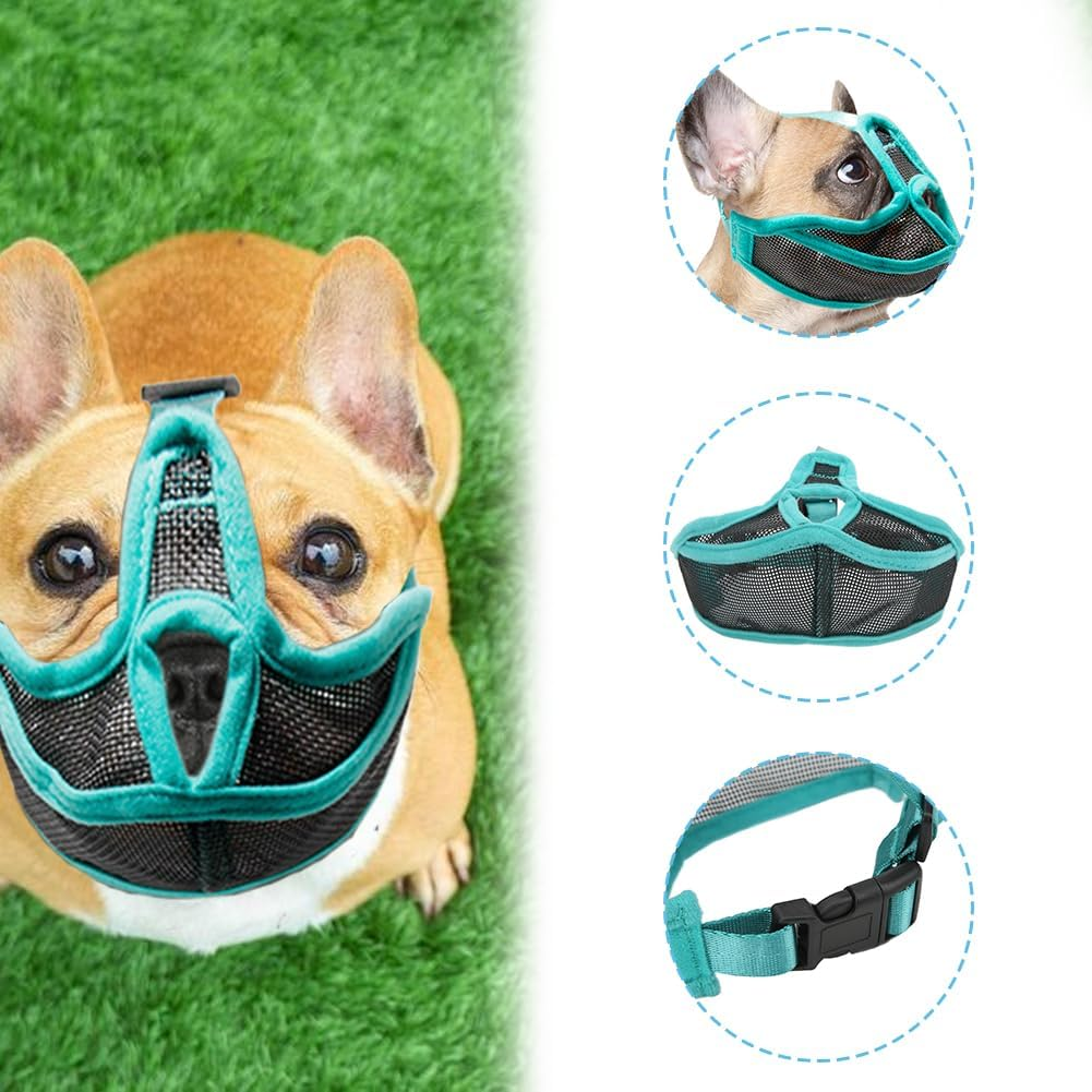 Short Snout Dog Muzzle, French Bulldog Adjustable Straps Full Breathable Mouth Mesh Smoother Soft Edge anti Biting Chewing Barking Grooming Mask Flat Faced Tongue Out Design Pet Supplies(S) image number 5
