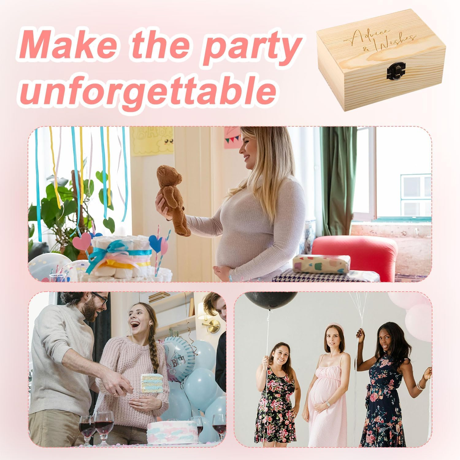 50Pcs Baby Shower Advice Cards with Wishes Box, Baby Prediction Cards Baby Shower Advice Cards Parents to Be, Box for Baby Shower Games Activities Decorations Guessing Game image number 3