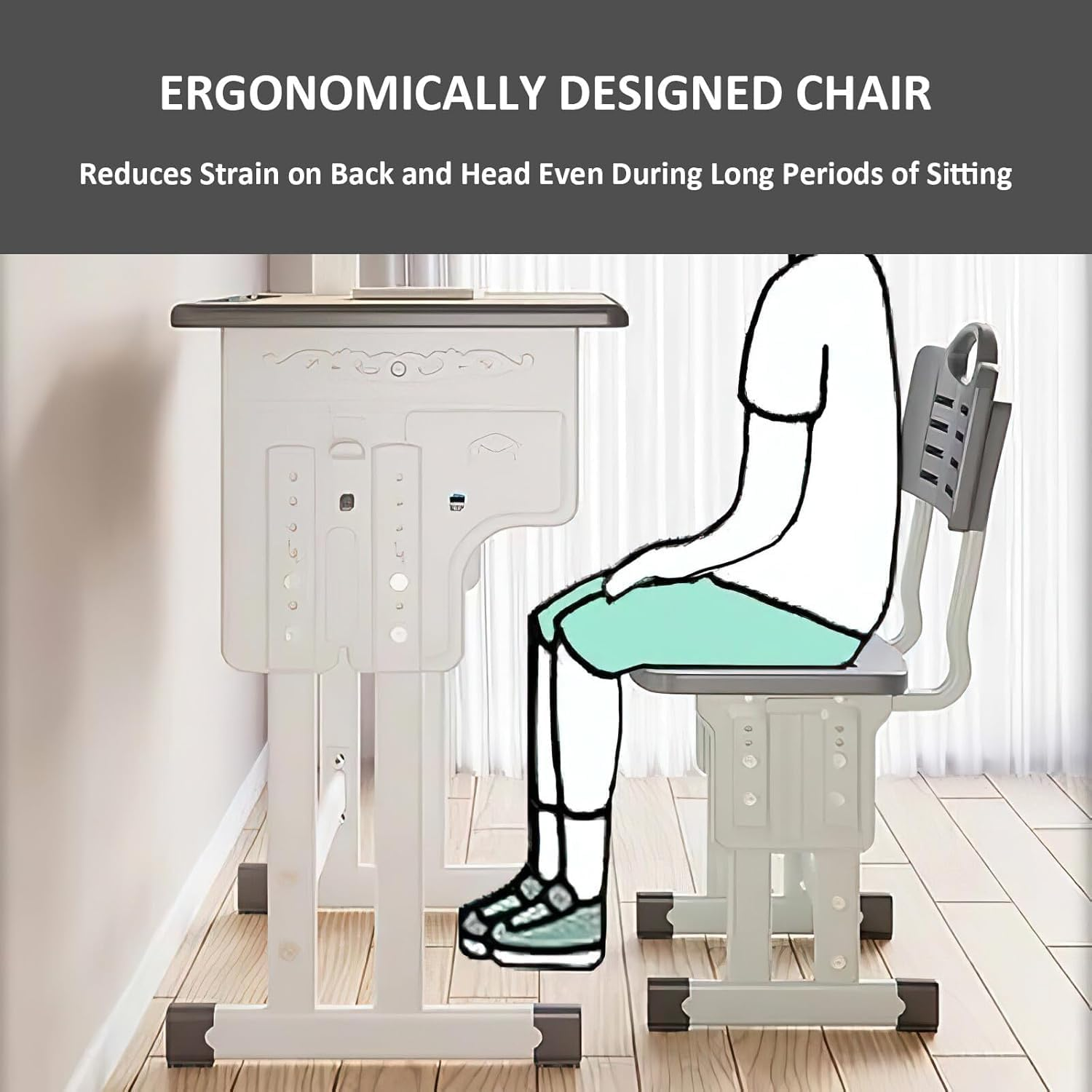 Adjustable Height Children Kids Study Desk and Chair Set, XICEN Multifunctional School Student Writing Desk Study Table and Chair Set with Storage Drawer (Green) image number 2