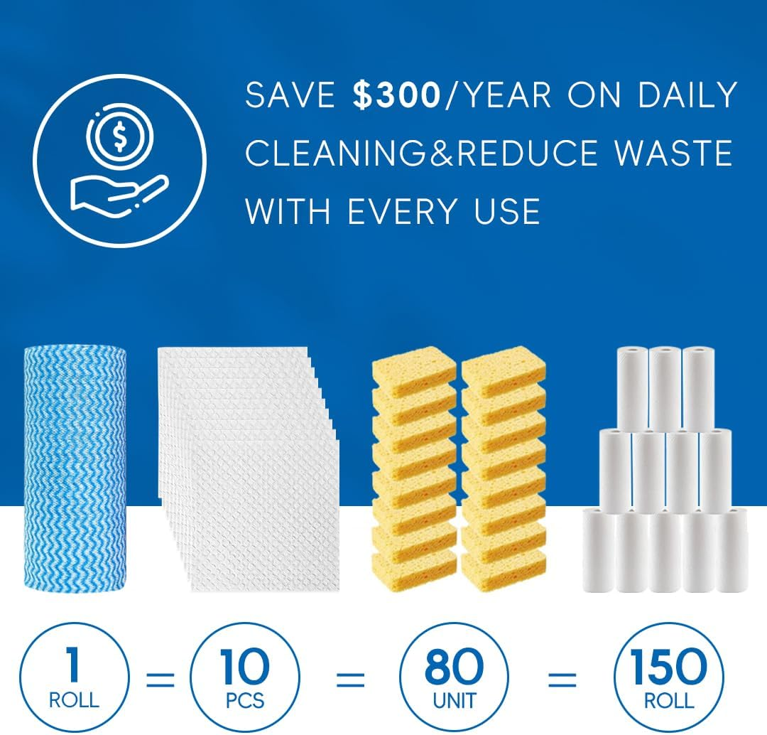 JEBBLAS Reusable Cleaning Wipe, Household & Kitchen Towels,Disposable Cleaning Cloth, Dish Cloth Dish Towels Dish Rags Reusable Kitchen Paper Towels, Wash Towels 2 Rolls, 100 Sheets per Roll, Total 200 Sheets image number 4