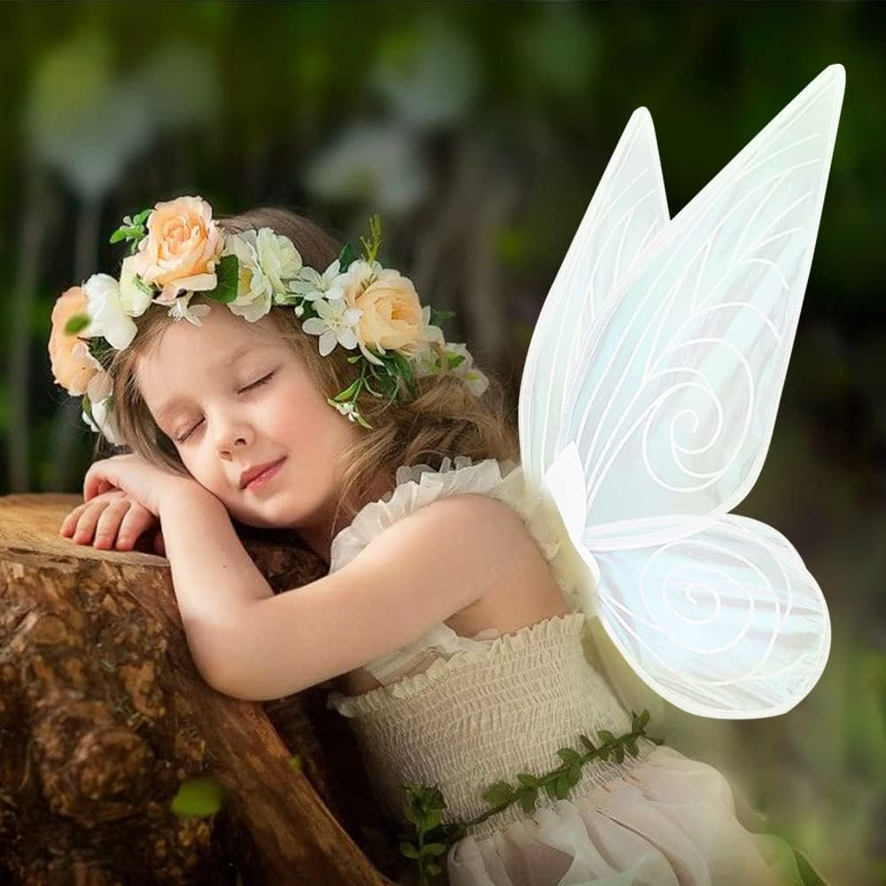 Butterfly Fairy Halloween Costume Angel Wings,Fairy Wings Dress up Sparkling Sheer Wings for Kids Girls Women (White) image number 2