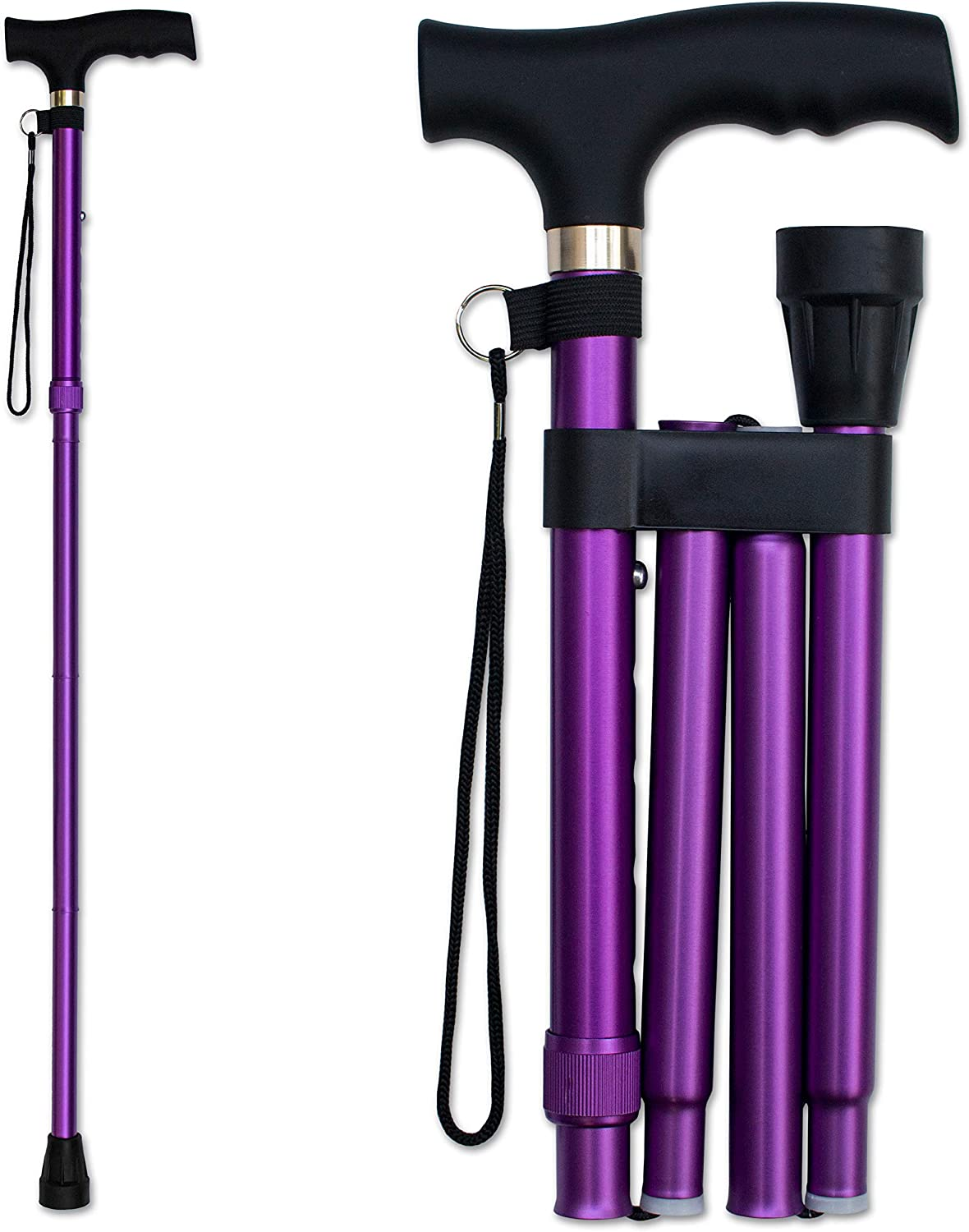 (Lavender) - RMS Folding Cane - Foldable, Adjustable, Lightweight Aluminium Offset Walking Cane - Collapsible Walking Stick with Ergonomic Derby Handle - Ideal Daily Living Aid for Limited Mobility (Lavender) image number 2
