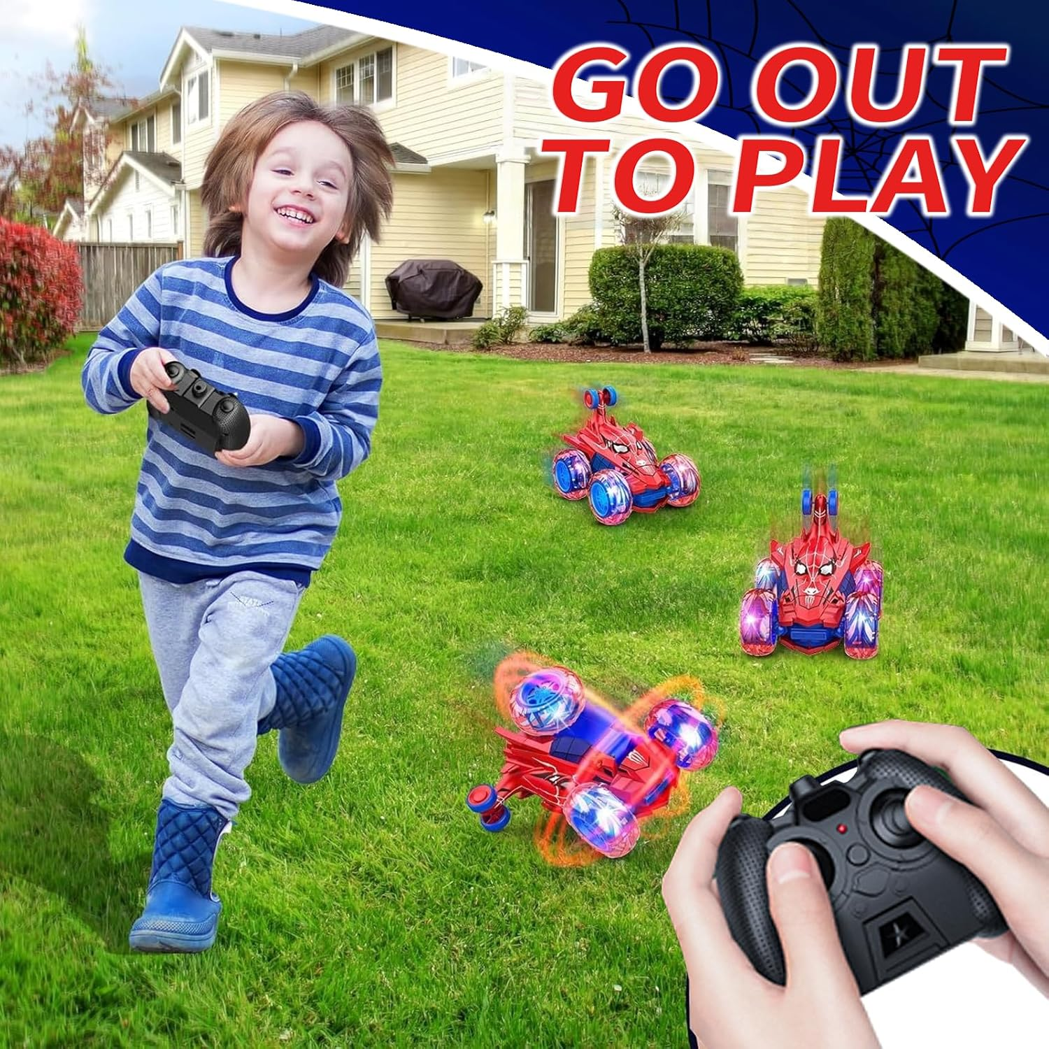 Spider Remote Control Car RC Cars Toys,With Headlight Double Sided Off-Road 360&deg; Rotating Rechargeable 4WD RC Stunt Car Indoor Outdoor Spider Toys for Boys Age 4-12