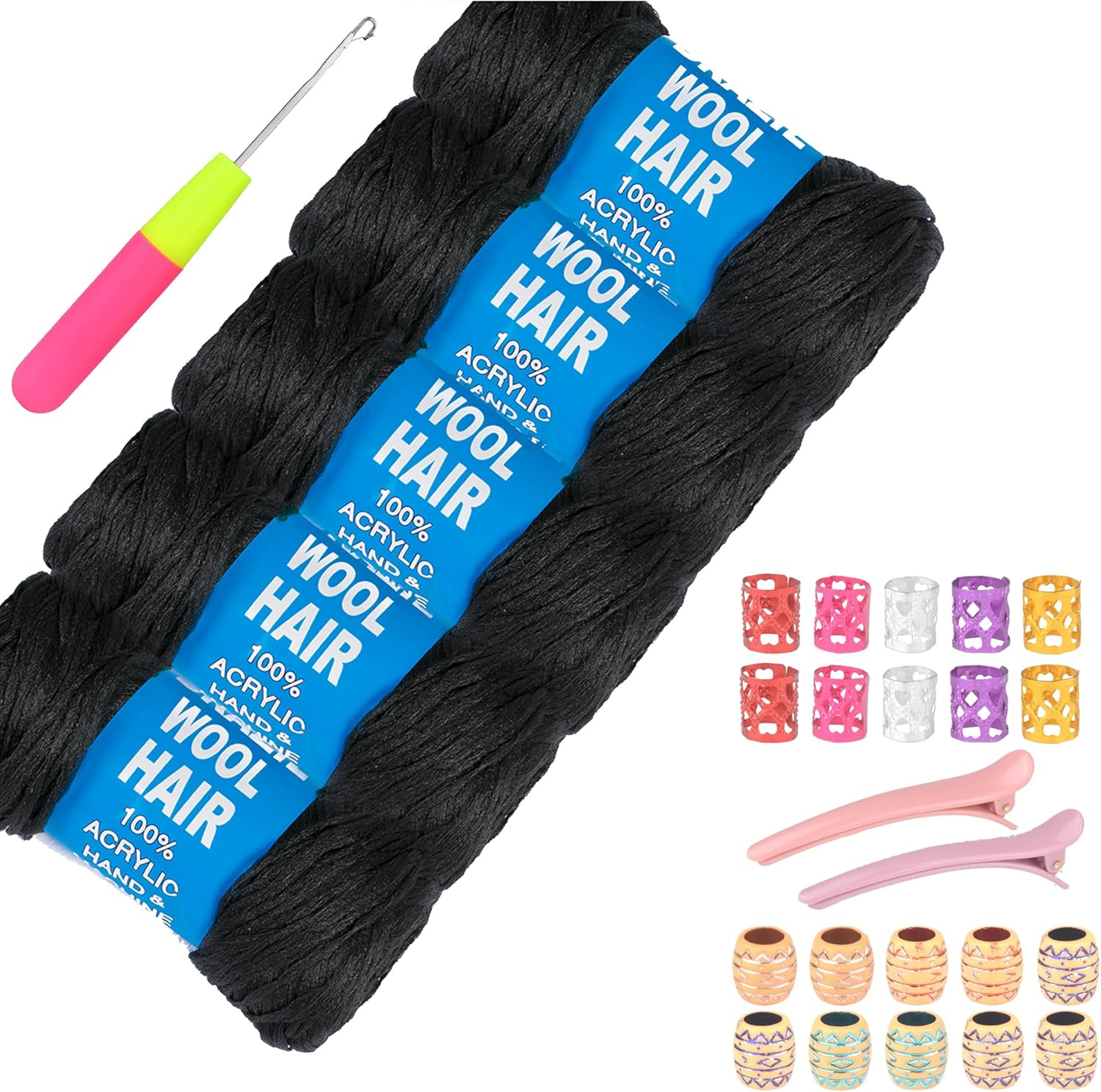 5Roll Brazilian Yarn Wool Hair Arylic Yarn for Hair Crochet Braid Twist Warps Black Color image number 2
