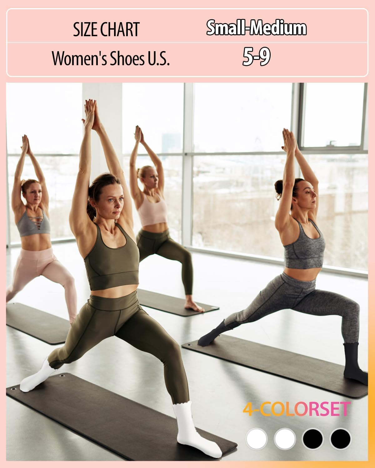 ZANZER Pilates Women'S Yoga Socks with Non-Slip Grip, Ruffle Swivel Cuff & Crew Design - Anti-Skid Workout Socks image number 5