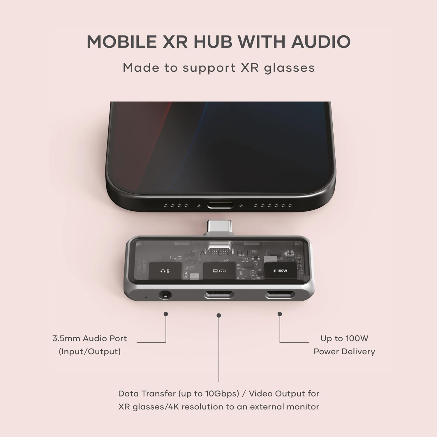 Satechi 3-In-1 USB-C Mobile Hub, 4K HDMI, 100W PD Charging, 10Gbps Data Transfer, 3.5Mm Audio Jack, Compact Adapter for Ipad Air & Pro, Macbook, Switch OLED & More image number 1