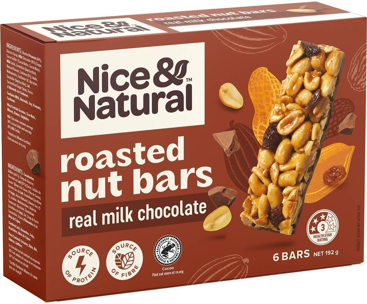 Nice & Natural Real Milk Chocolate Roasted Nut Bars, 6 Bars (192G) image number 1