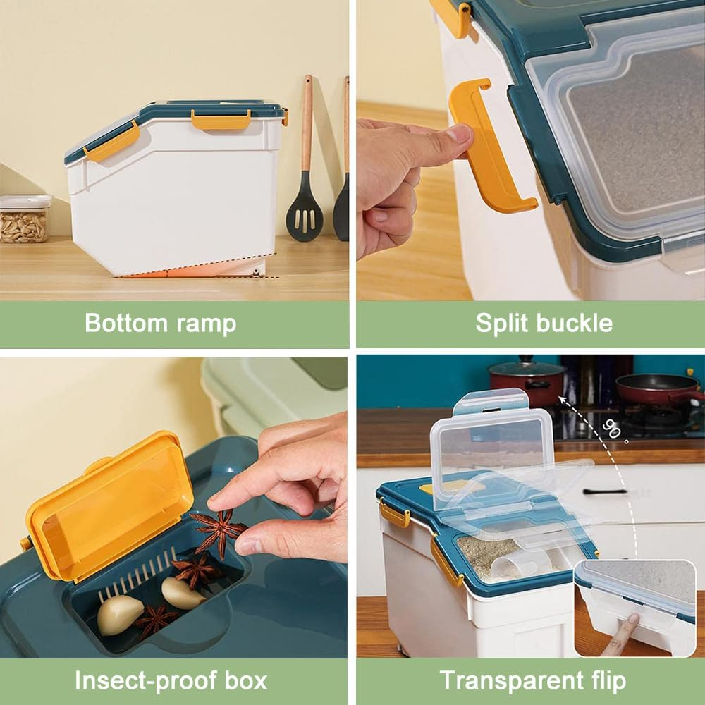 TOMVAES Rice Storage Container, Rice Bucket with Lids, Grain Pet Food Bin, Insect and Moisture Proof Rice round Drum, Household, 10Kg