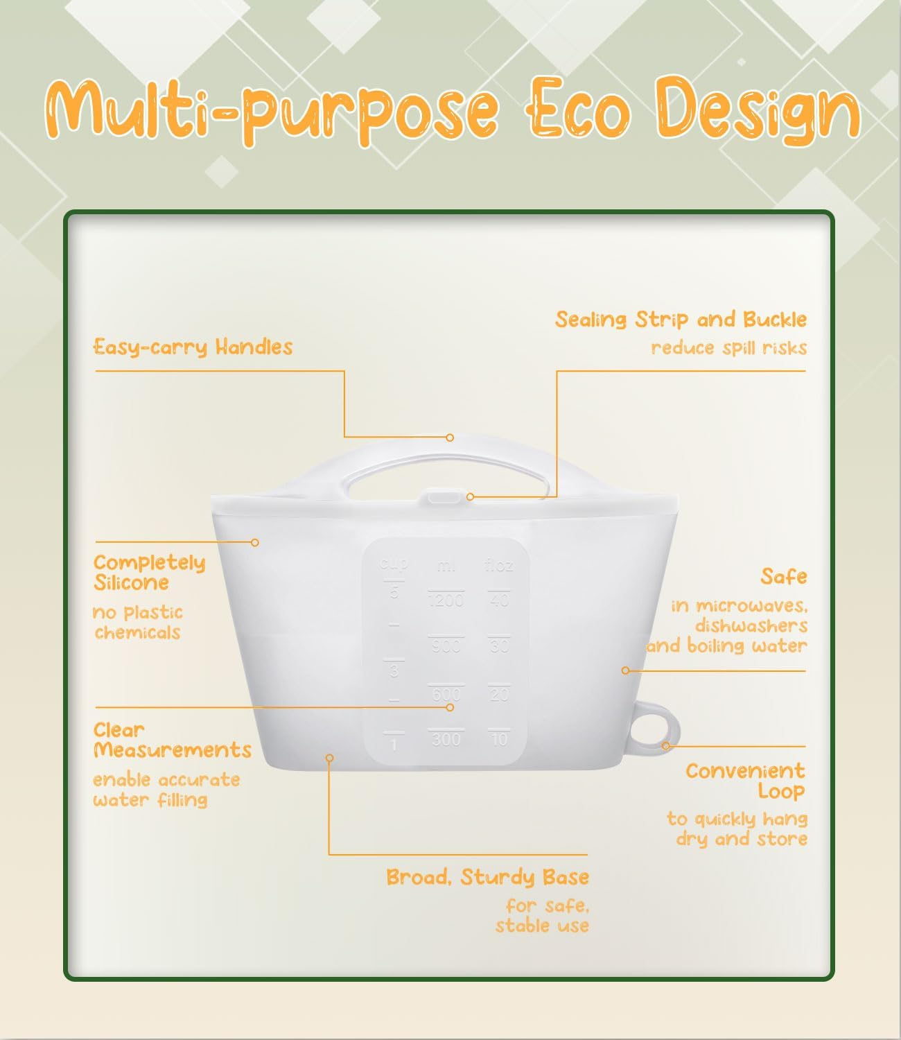 Silicone Microwave Steriliser Bag - 1200Ml Microwave Steam Sterilizer Bags for Baby Bottles, Breast Pump Parts & Other Toddler Accessories, Reusable Sterilizing Bag for Home and Travel image number 1