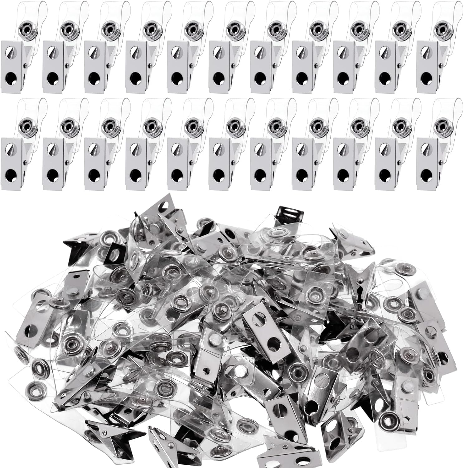 Tanstic 50Pcs Metal Badge Clips with Clear PVC Straps, Name Tag Clips, Double Hole ID Badge Clip, Badge Strap Clip ID Card Clip for ID Cards, Badge Holders, Name Tags image number 6