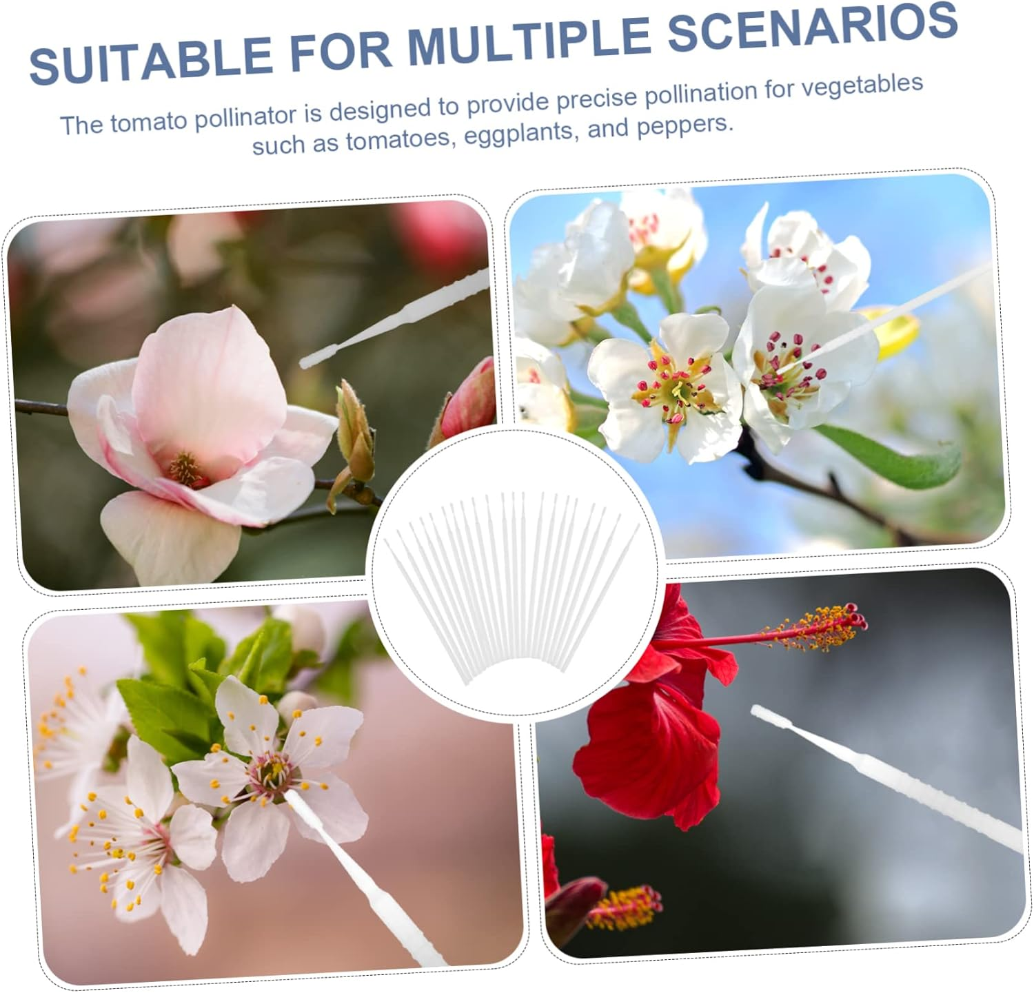 20Pcs Manual Plant Pollinator Tool for Vegetable and Fruit Trees, Portable White Gardening Pollination Brushes for Outdoor Fruit and Flower Pollinating