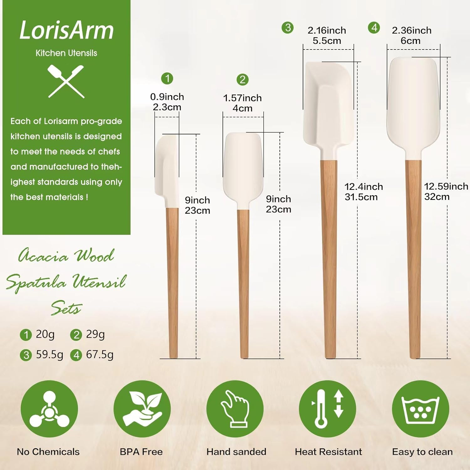 Wooden Handle Spatula Set, 12" & 9" Rubber Spatula Silicone Spatulas for Baking Cooking and Mixing. image number 3