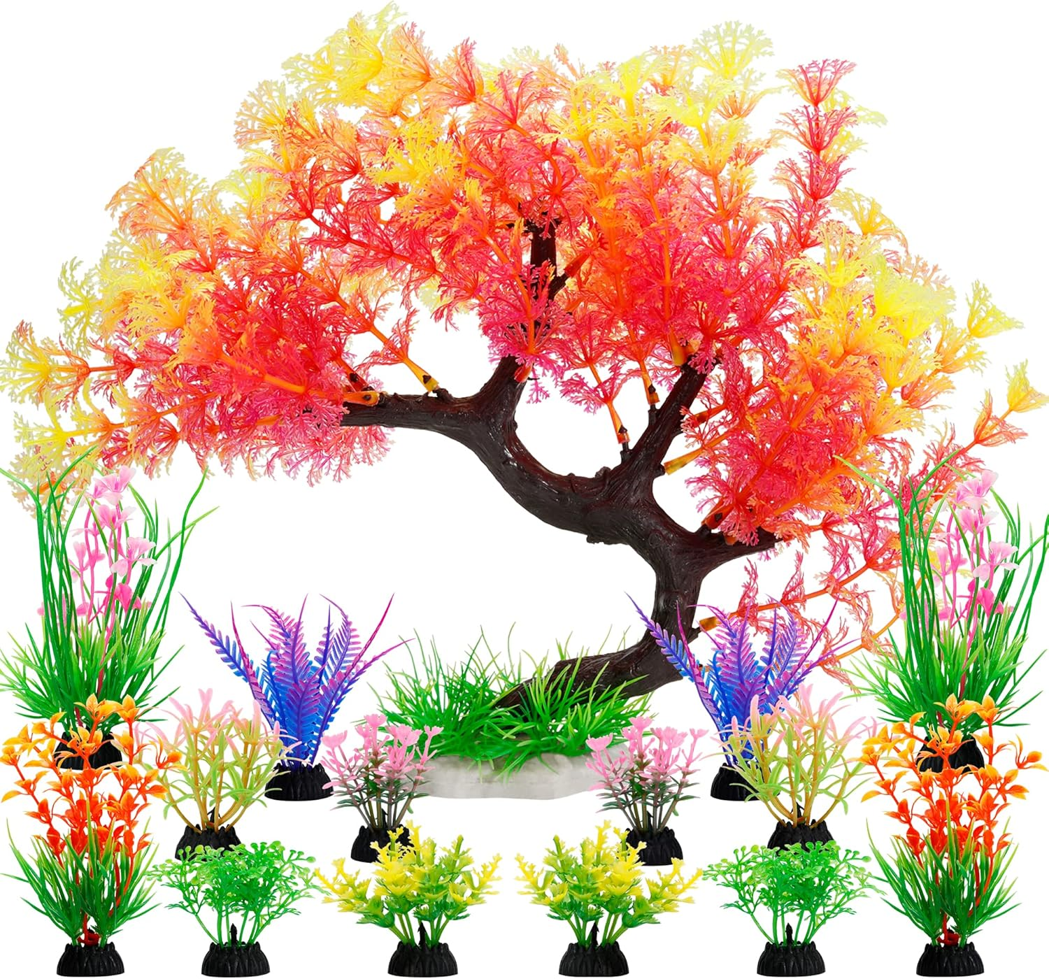 Mylifeunit Fish Tank Decorations, 15 Pack Artificial Aquarium Plants Tree Set for Fish Tank Decor (Bule Set)