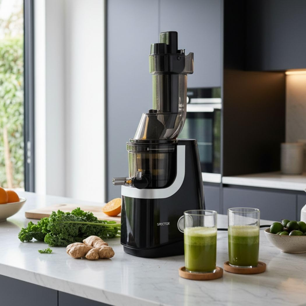 Spector Electric Cold Press Juicer Whole Fruits Vegetable Slow Masticating Machines Orange Celery Wheatgrass Carrot Juice Extactor Low Speed Sorbet Maker Black